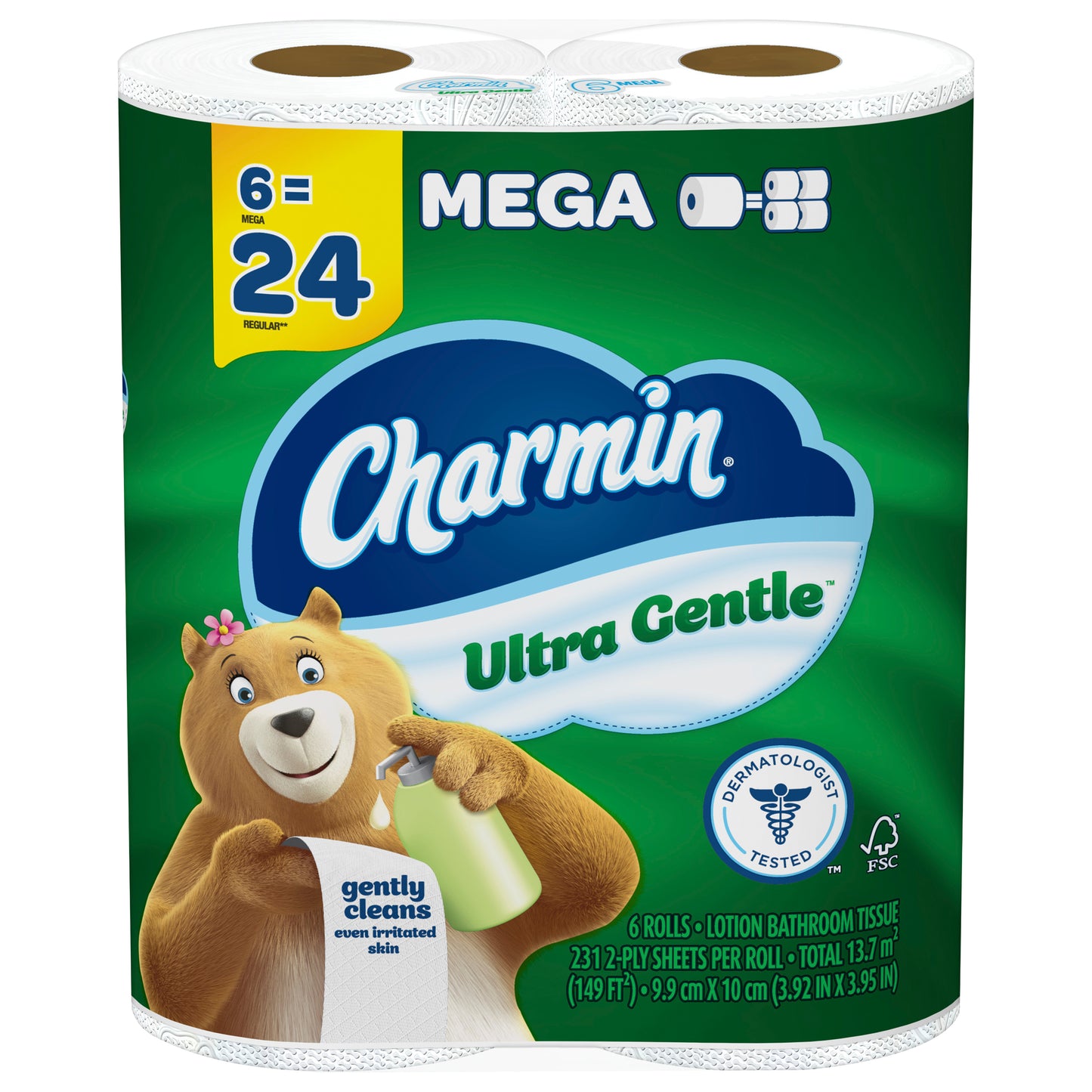 Charmin Ultra Gentle Toilet Paper, 6 Mega Rolls, 231 Sheets Per Roll