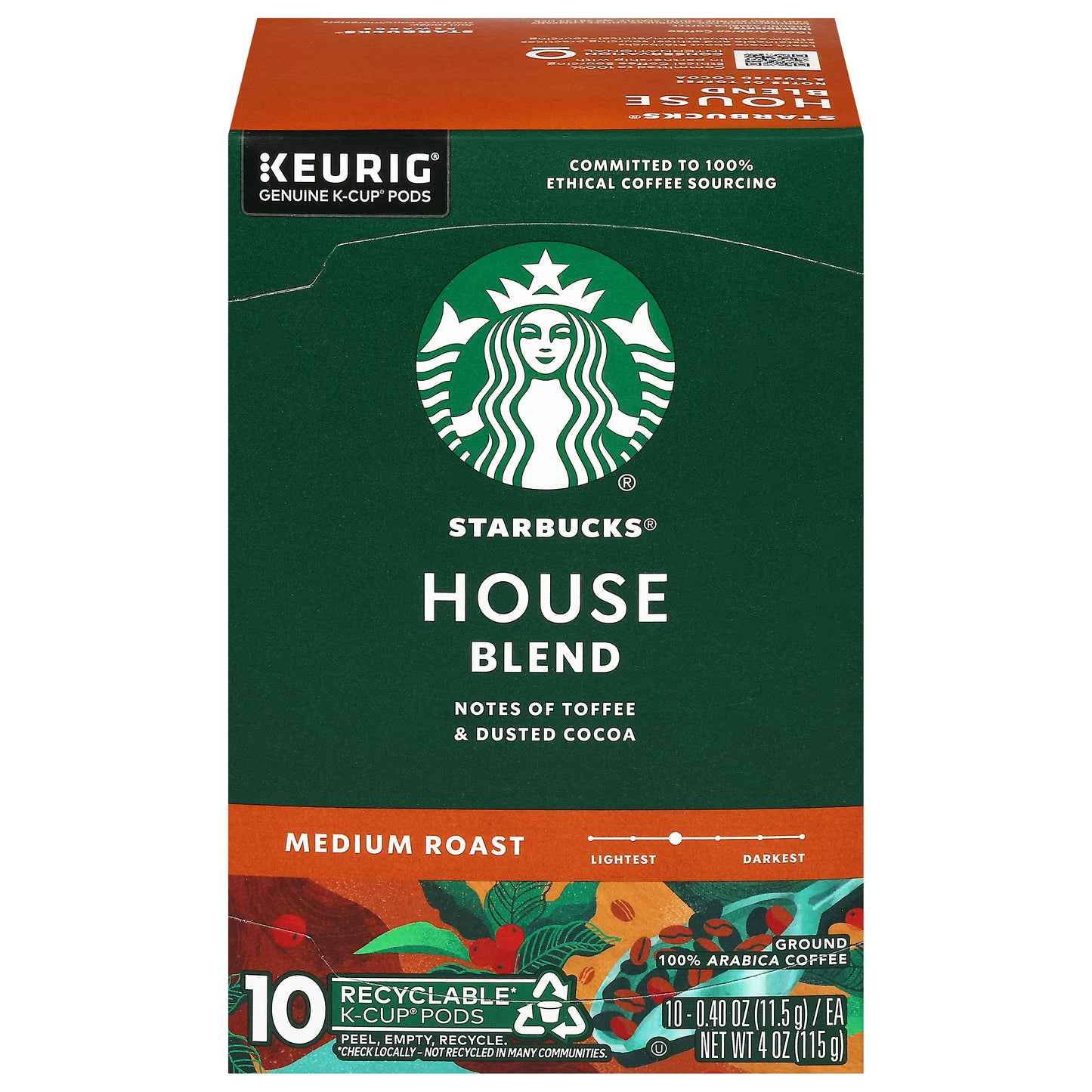 Starbucks Ground Medium Roast House Blend Coffee 10 - 0.40 oz K-Cup Pods