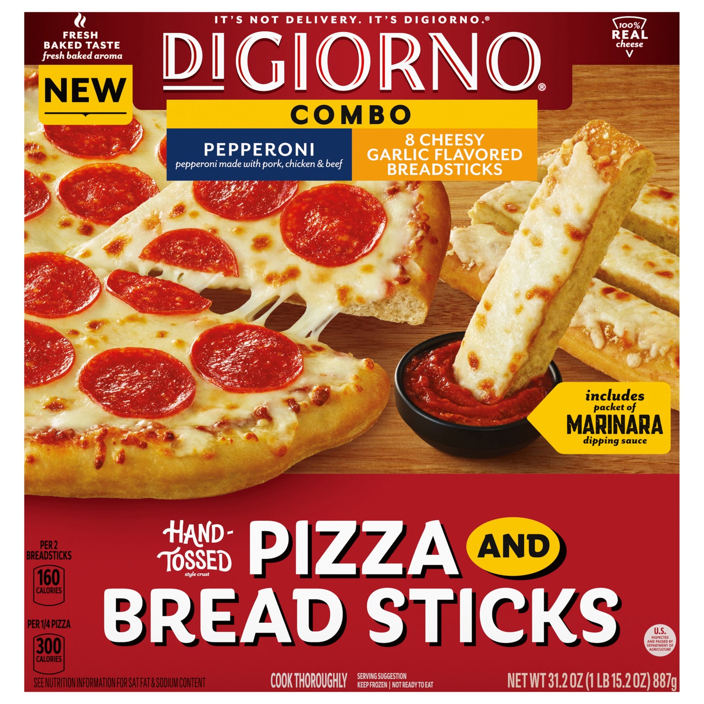 DiGiorno® Frozen Pizza and Bread Sticks Combo, Pepperoni Pizza Hand-Tossed Style Crust, 8 Cheesy Garlic Flavored Bread Sticks, 31.2oz (Frozen)