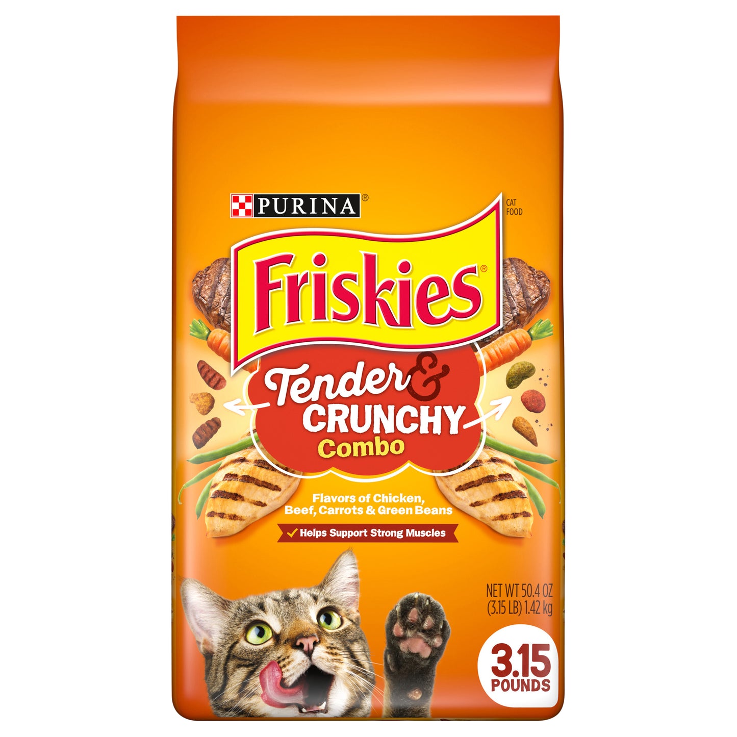 Purina Friskies Dry Cat Food, Tender & Crunchy Combo - 3.15 lb. Bag