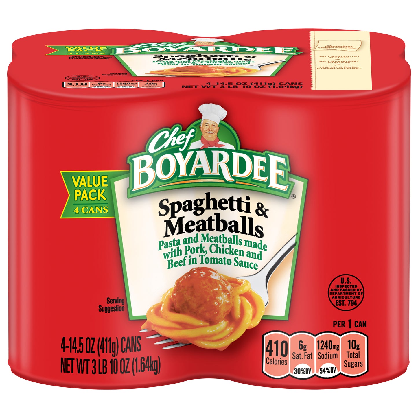 Chef Boyardee Spaghetti and Meatballs, 14.5 oz, 4 Pack