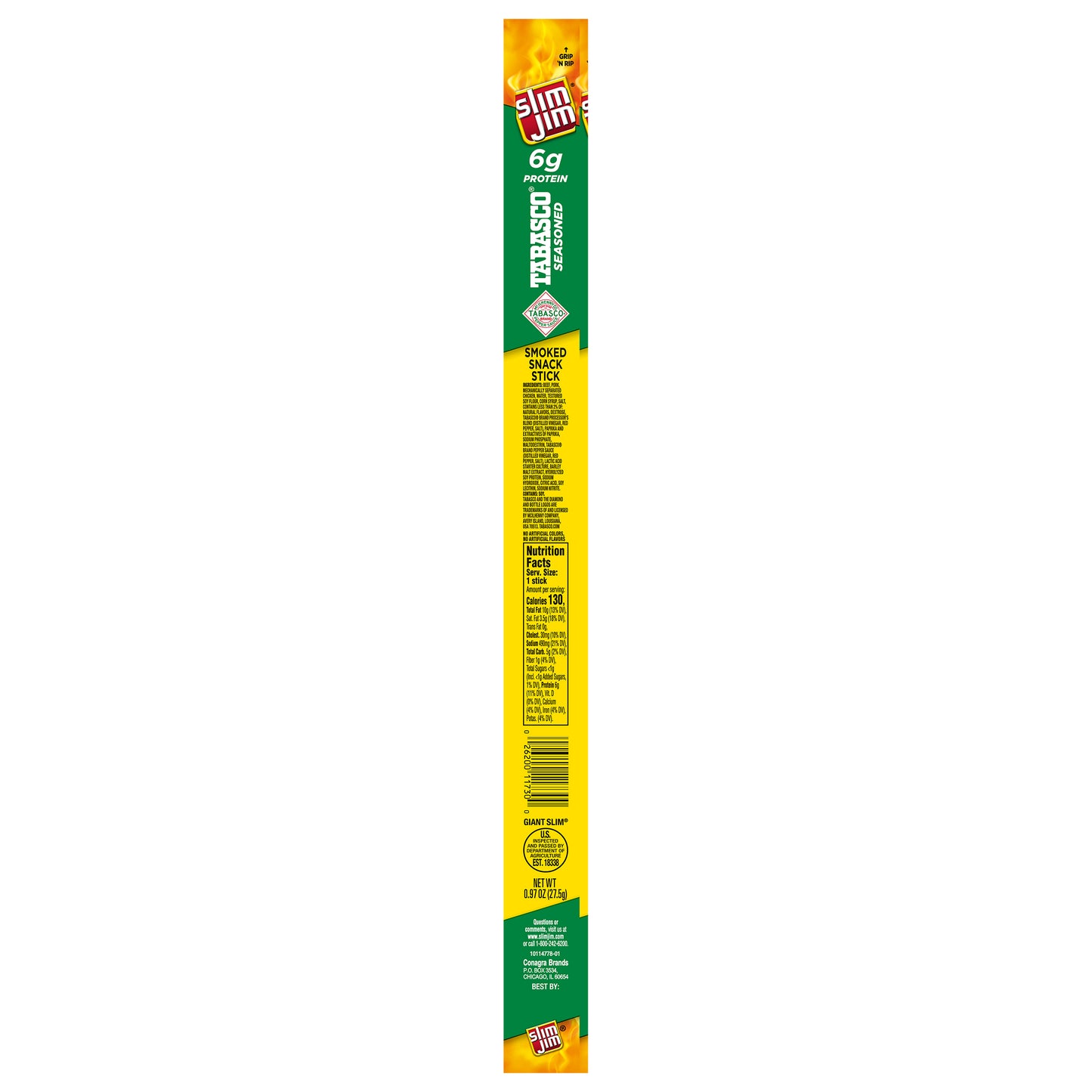 Slim Jim Giant Smoked Meat Stick, Tabasco Flavor, .97 Oz.