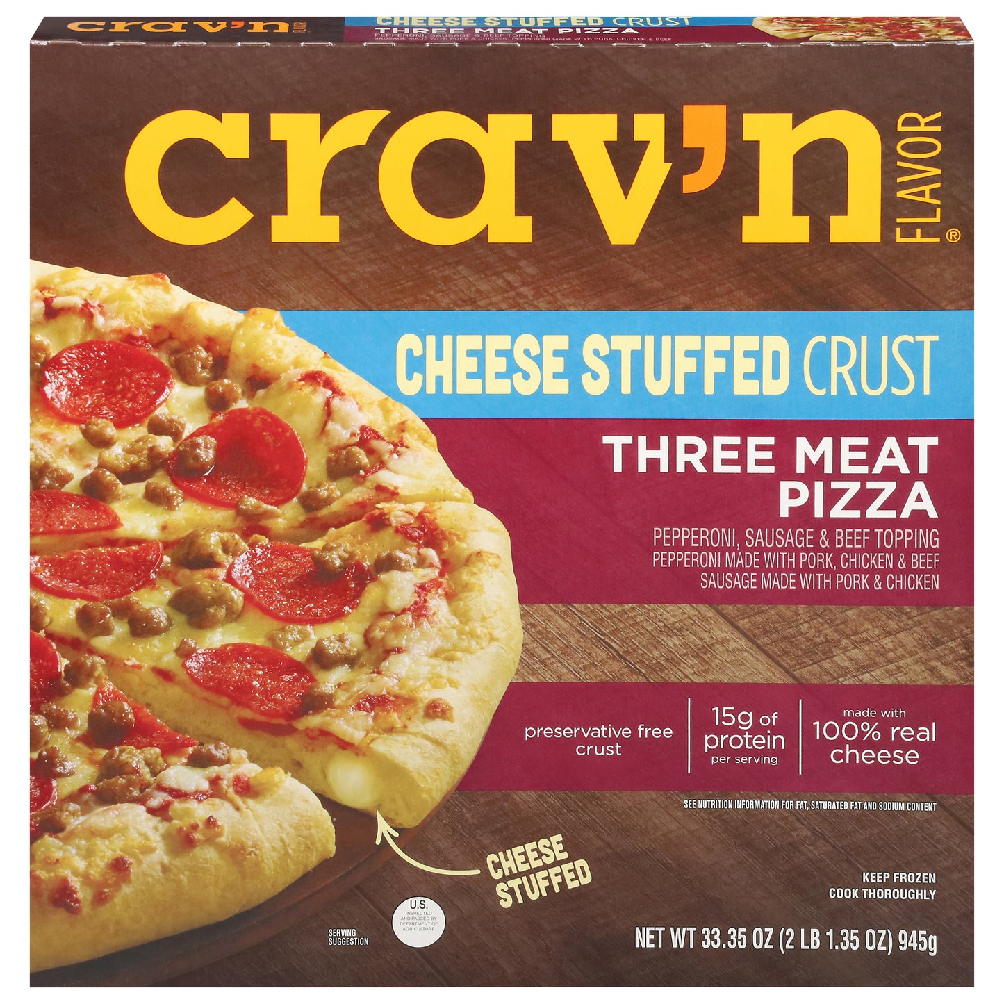 Crav'n Flavor Cheese Stuffed Crust Three Meat Pizza 33.35 oz