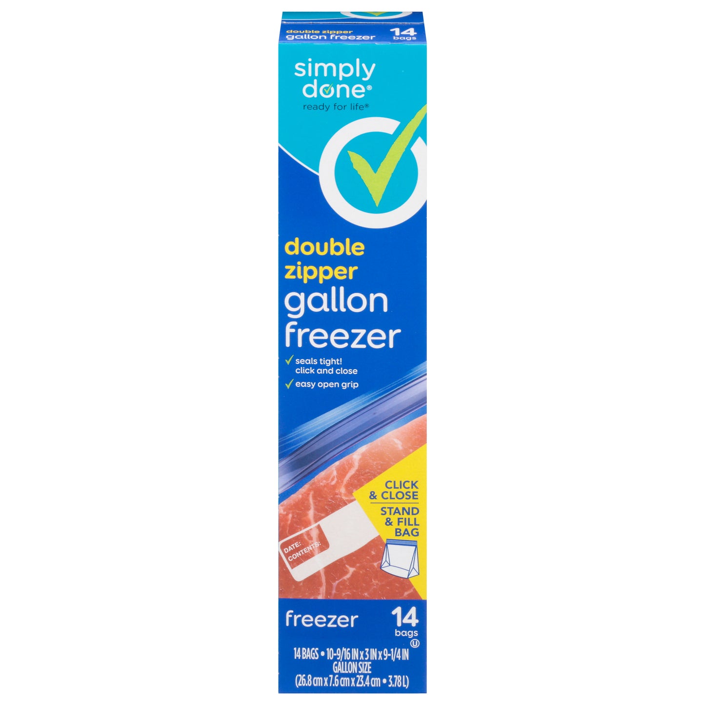 Simply Done Gallon Size Double Zipper Freezer Bags 14 ea