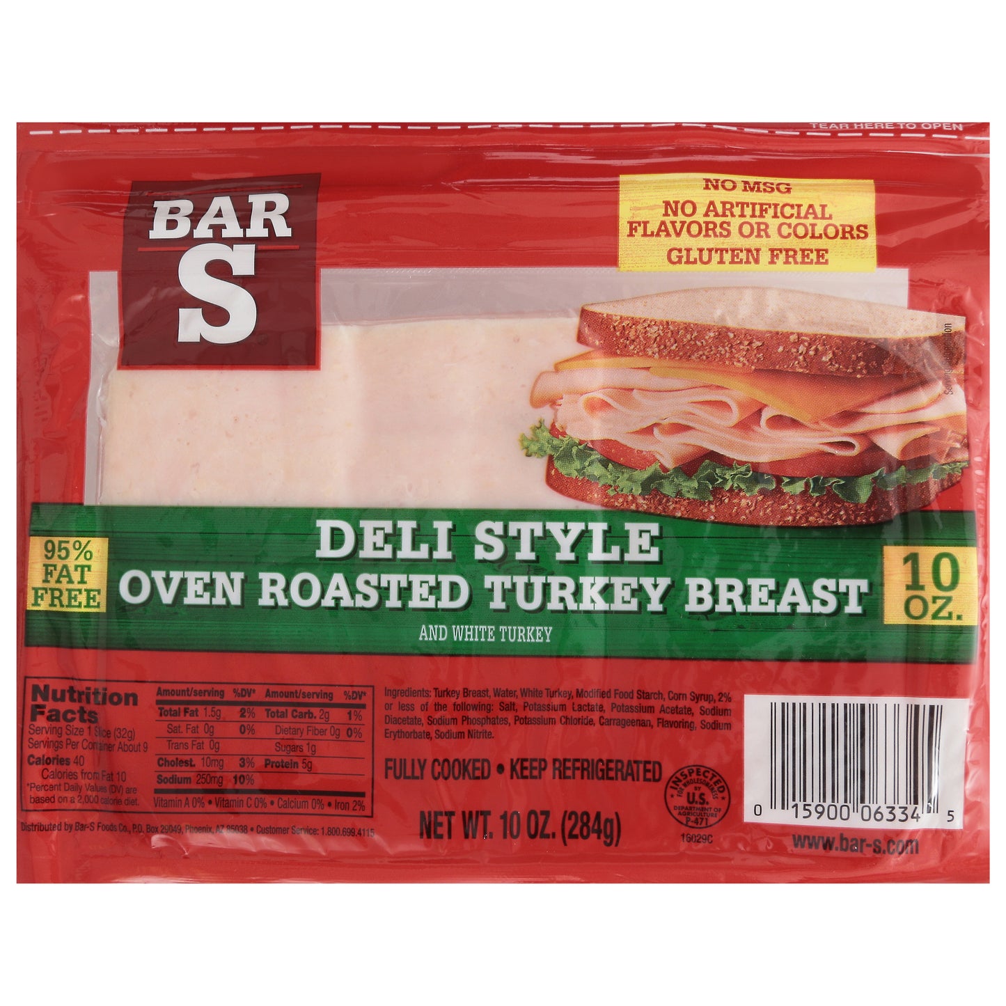 Bar S Oven Roasted Deli Style Turkey Breast 10 oz