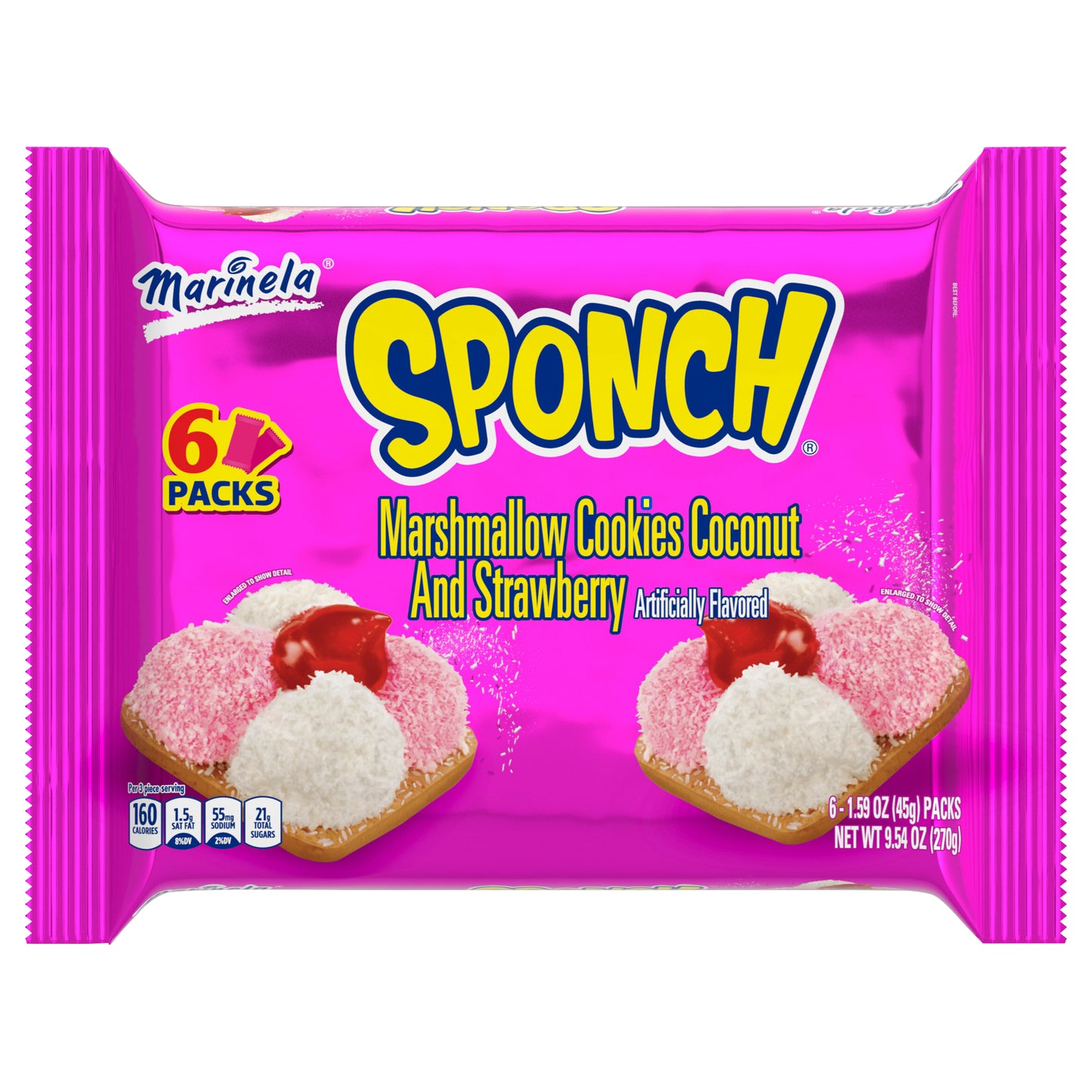 Marinela Sponch Coconut and Strawberry Marshmallow Cookies, 6 packs, 9.54 oz