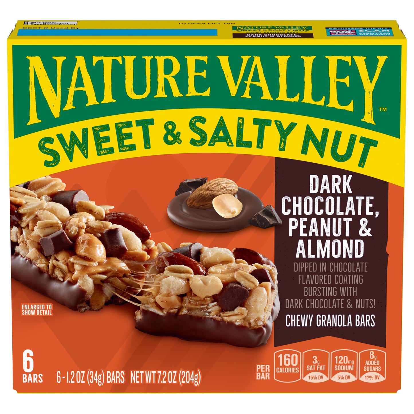 Nature Valley Sweet and Salty Nut Bars, Dark Chocolate Peanut Almond, 6 Bars, 7.2 OZ