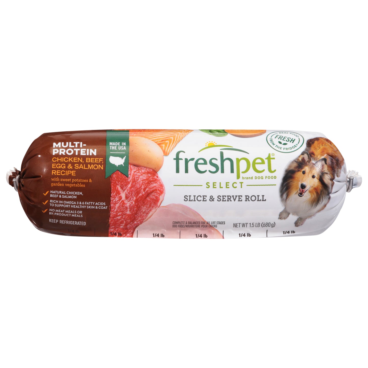 Freshpet Select Slice & Serve Roll Multi-Protein Chicken, Beef, Egg & Salmon Recipe Dog Food 1.5 lb