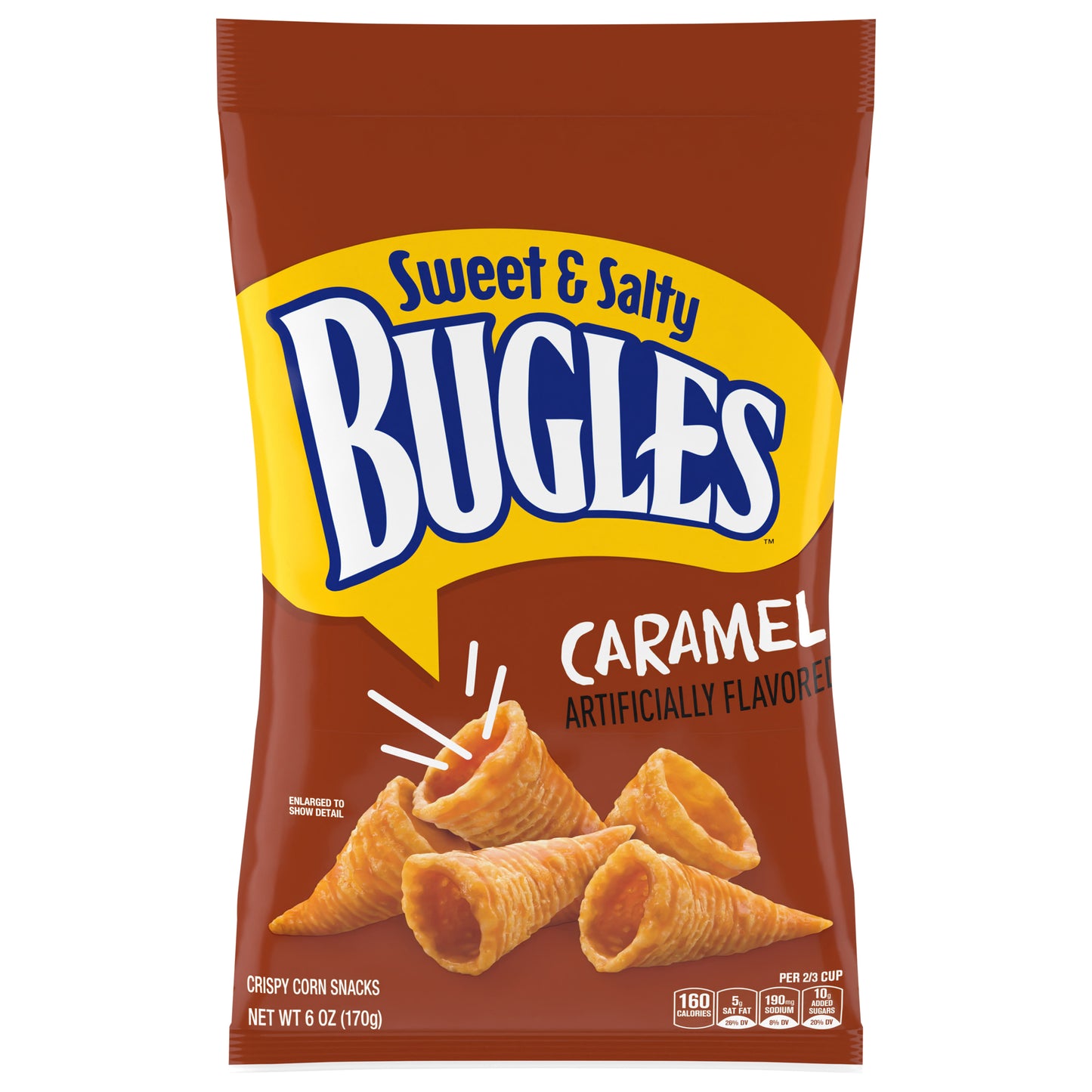 Bugles Crispy Corn Snacks, Sweet & Salty Caramel, Snack Bag, 6 oz