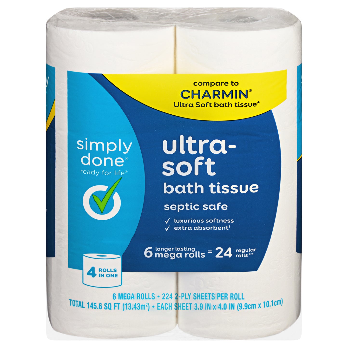 Simply Done Ultra-Soft 2-Ply Mega Rolls Bath Tissue 6 Rolls