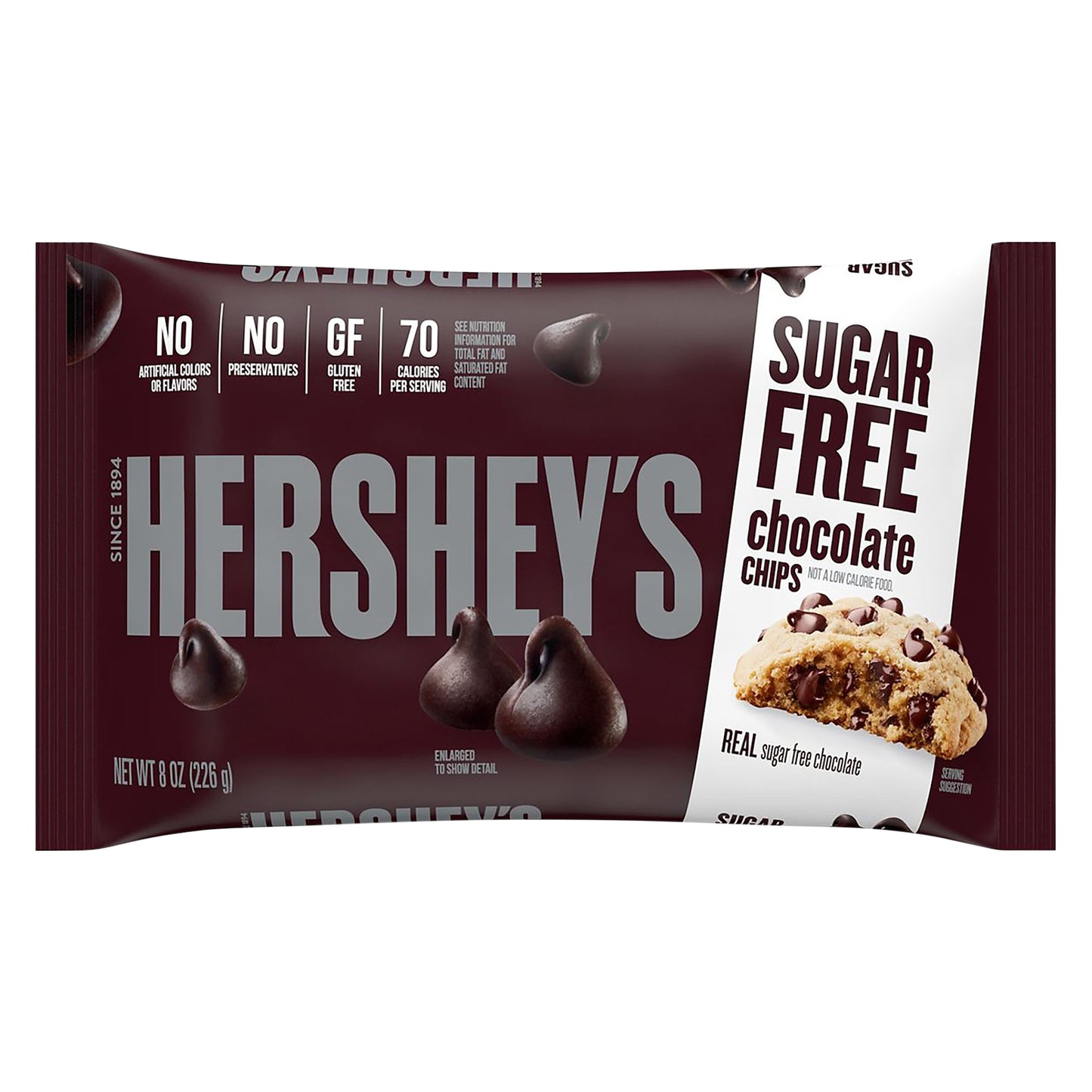 HERSHEY'S Sugar Free Chocolate Baking Chips, Gluten Free, 8 oz, Bag