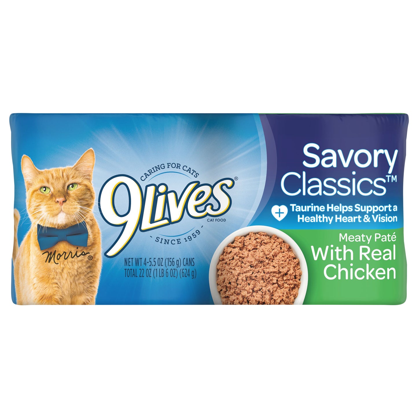 9Lives Meaty Paté Chicken Dinner Wet Cat Food, 22-Ounce, Pack of 4