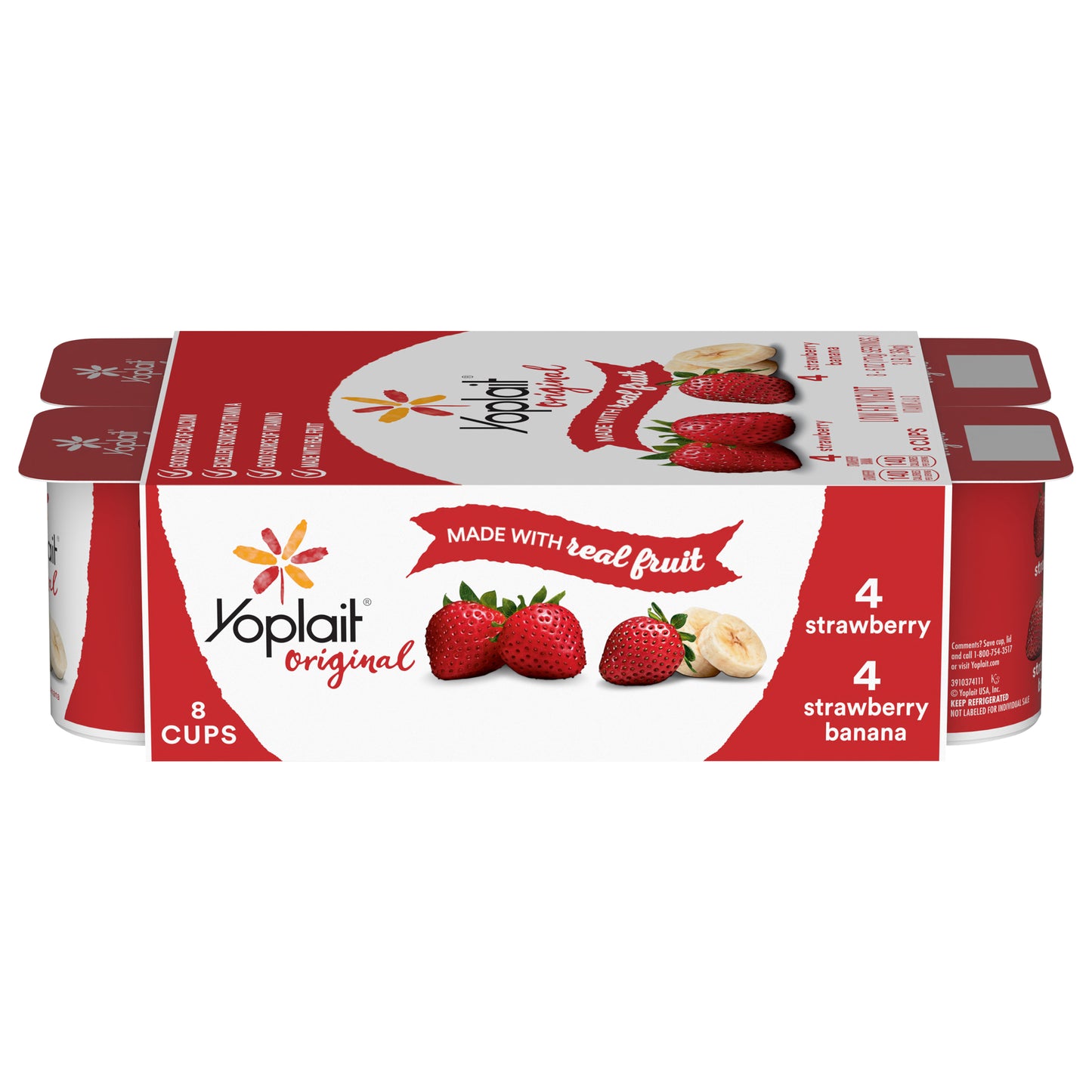 Yoplait Original Low Fat Yogurt Variety Pack, Strawberry and Strawberry Banana, 8 Yogurt Cups, 48 oz