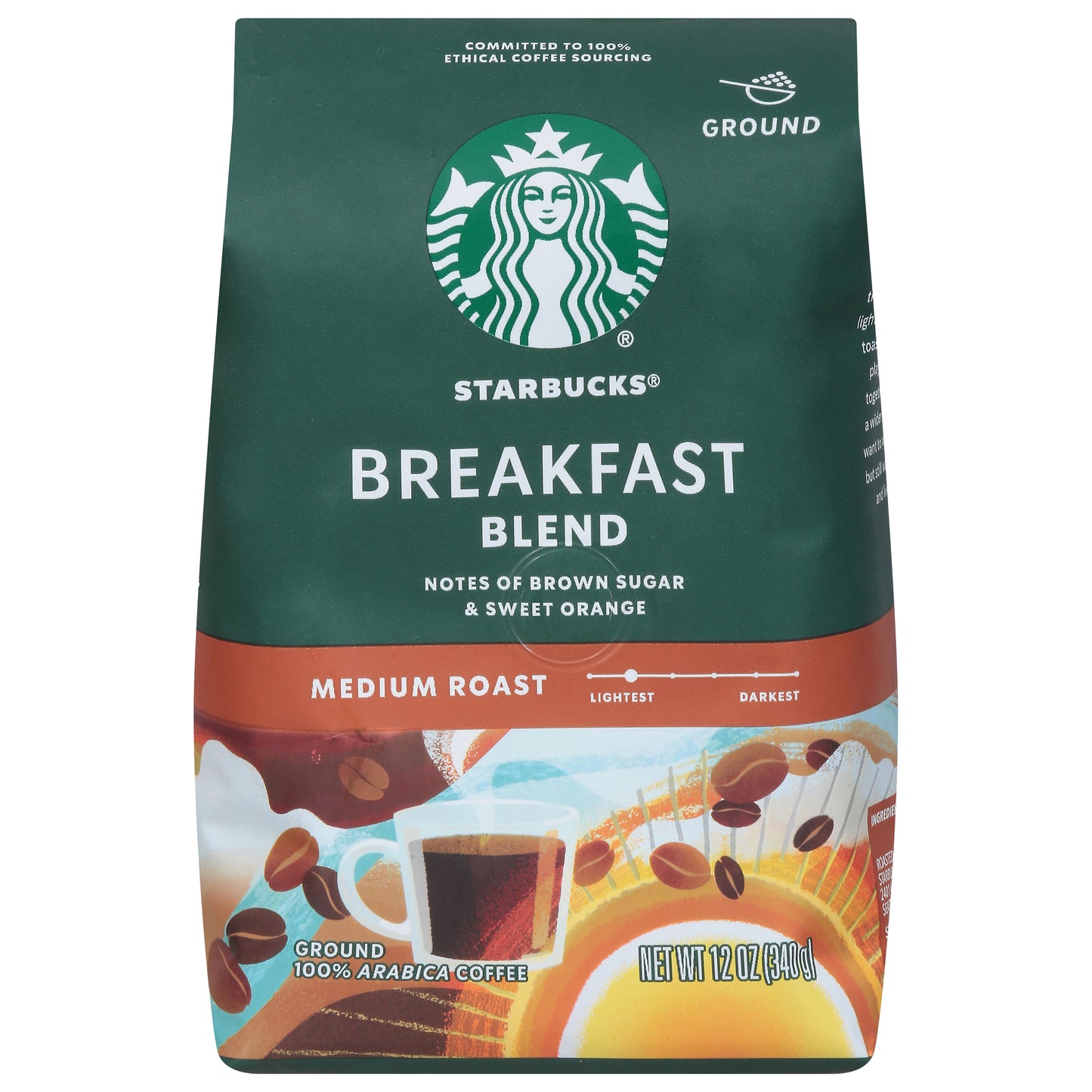 Starbucks Medium Roast Ground 100% Arabica Breakfast Blend Coffee 12 oz