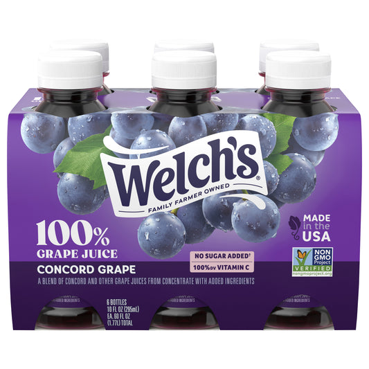 Welch's 100% Grape Juice, Concord Grape, 10 fl oz On-the-Go Bottle (Pack of 6)