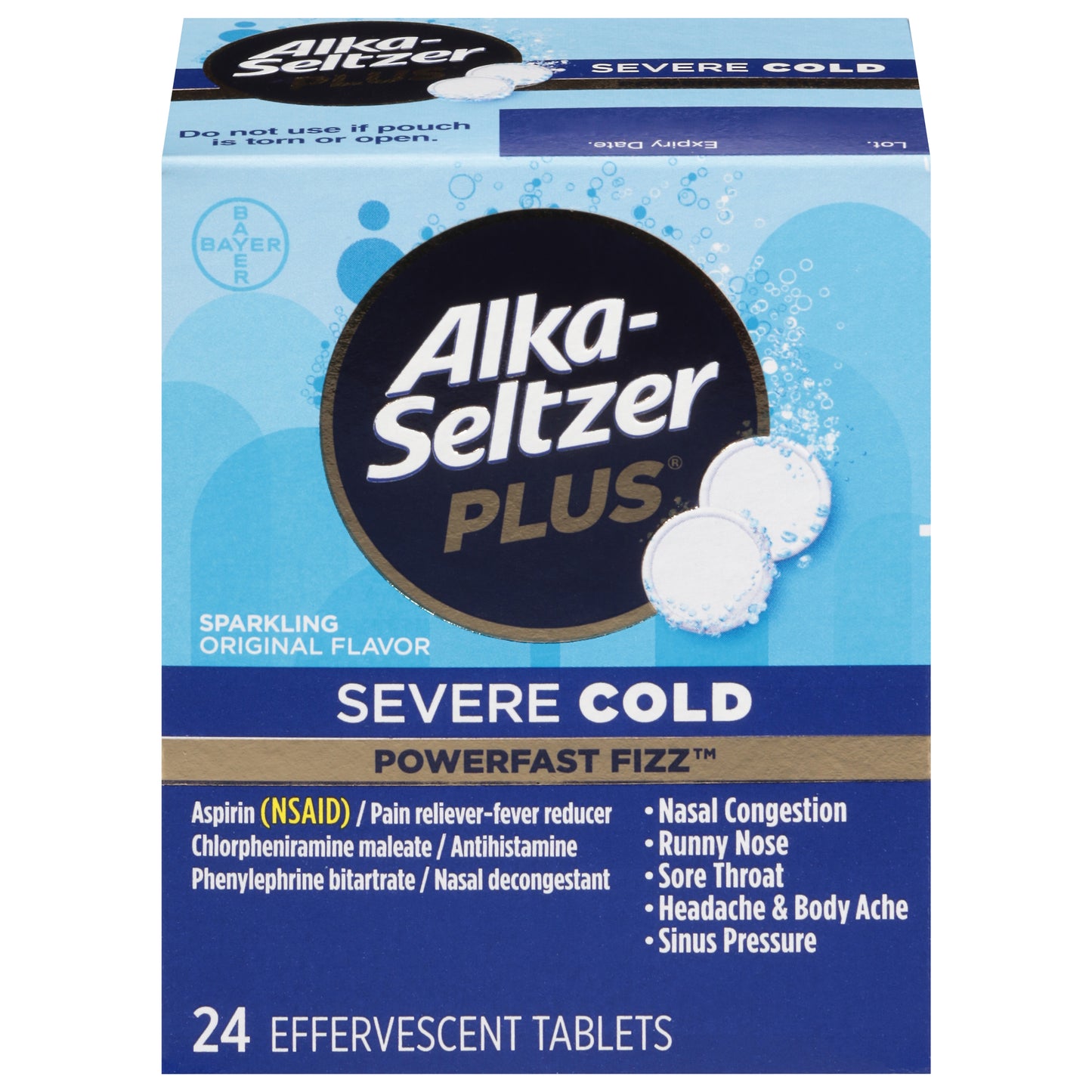 Alka-Seltzer Plus PowerFast Fizz Sparkling Original Flavor Severe Cold 24 Effervescent Tablets