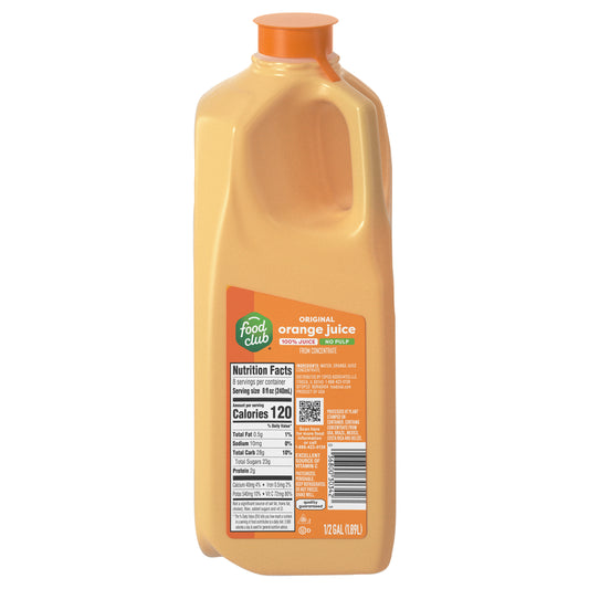 Food Club No Pulp Original Orange 100% Juice 0.5 gal