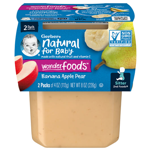 Gerber Natural for Baby 2nd Foods Wonderfoods Banana Apple Pear Baby Food, 4 oz. Tubs, 2 Count