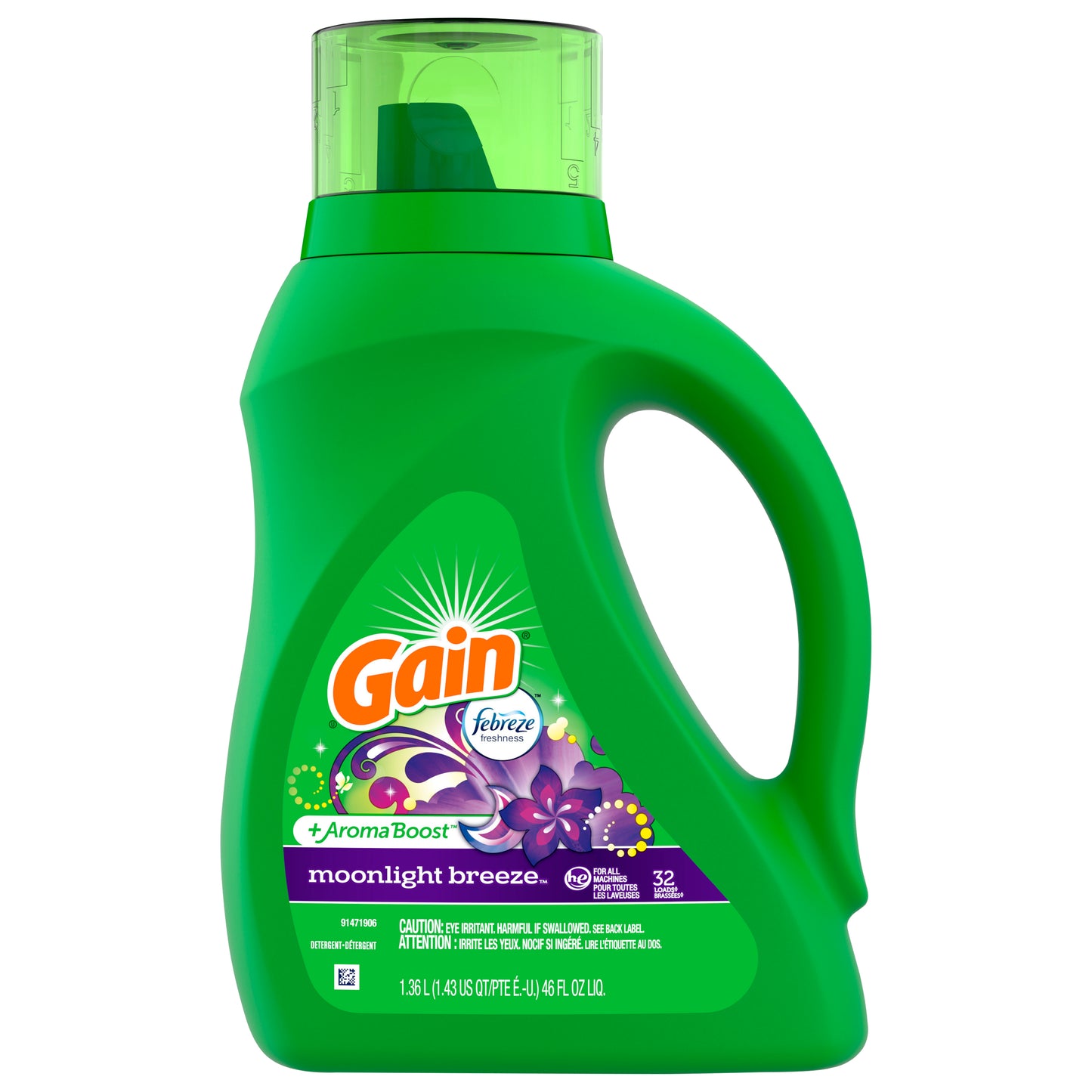 Gain + Aroma Boost Liquid Laundry Detergent, Moonlight Breeze Scent, 32 Loads, 46 fl oz, HE Compatible