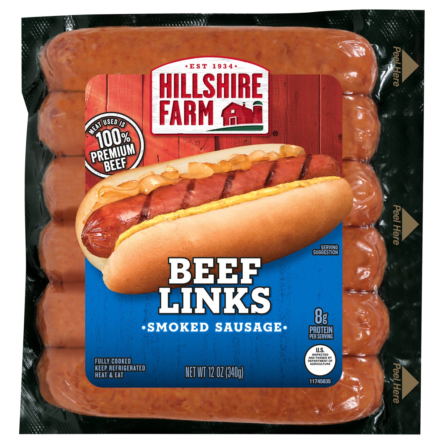 Hillshire Farm Beef Smoked Sausage, 6 Links, 12 oz