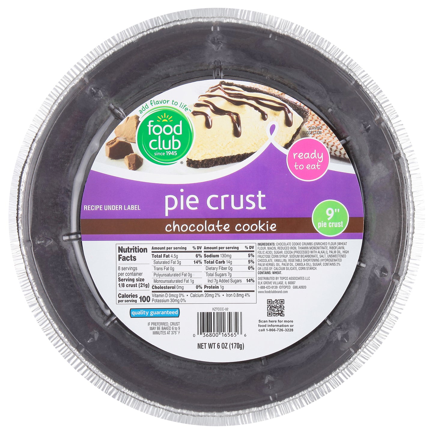 Food Club Chocolate Cookie Pie Crust 6 oz