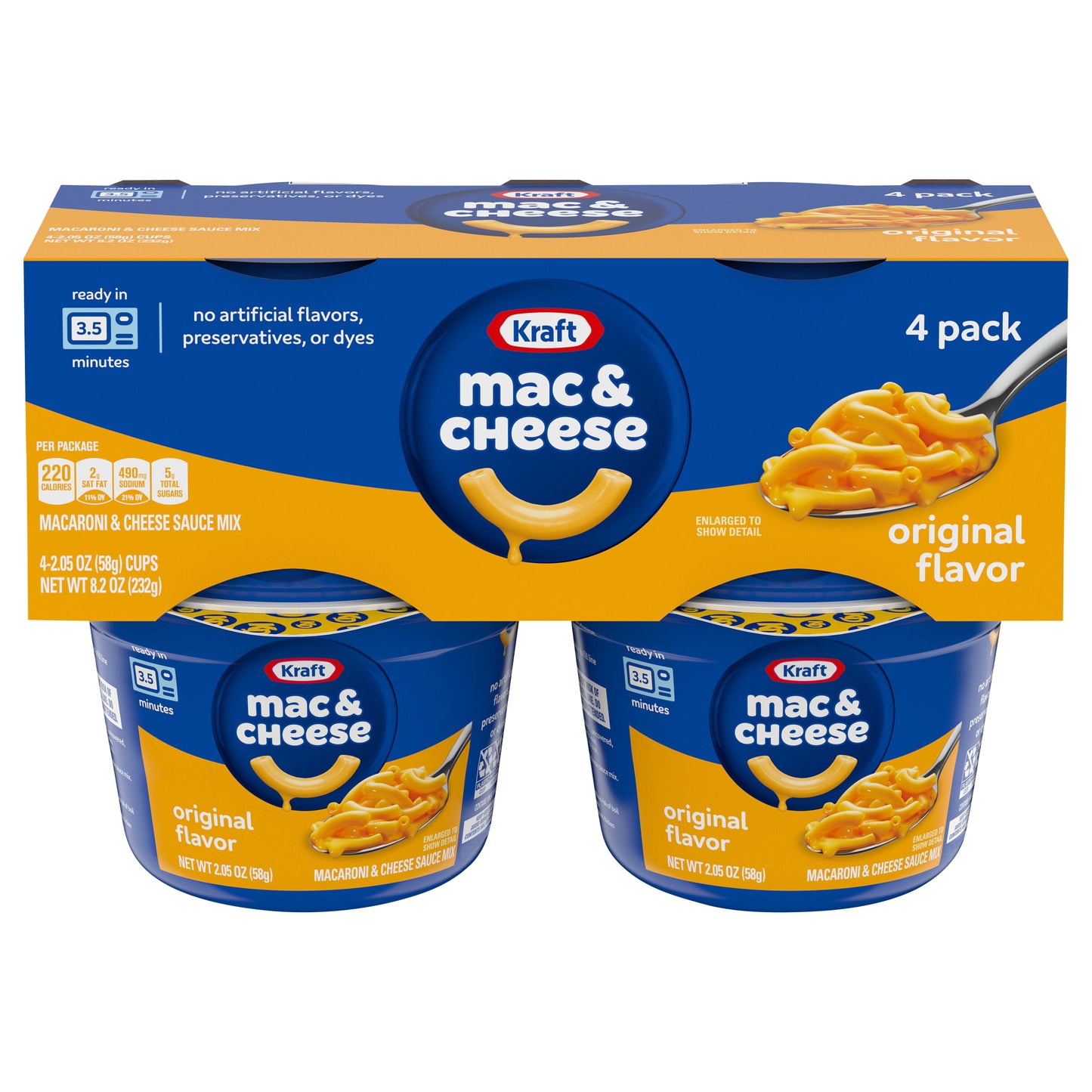 Kraft Original Macaroni and Cheese Dinner, 4 ct Pack, 2.05 oz Cups