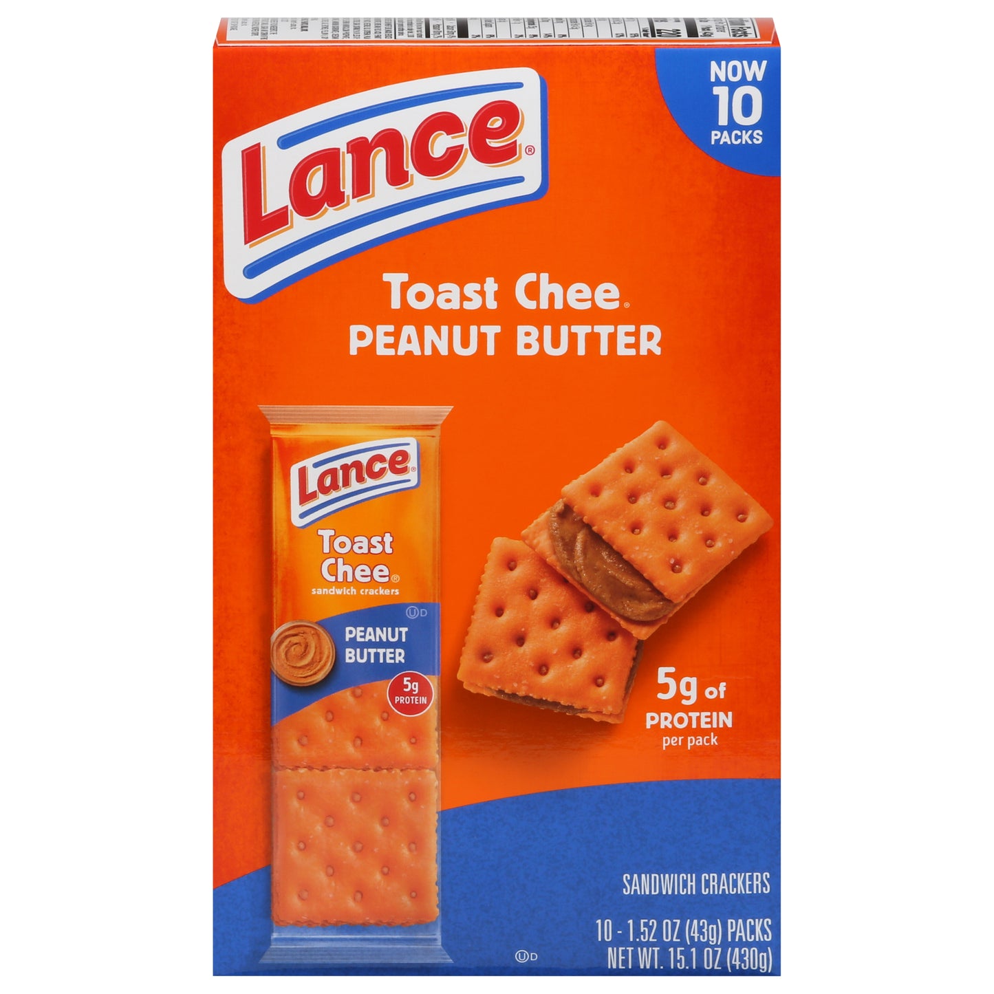 Lance Toast Chee Peanut Butter Sandwich Crackers 10 - 1.52 oz Packs