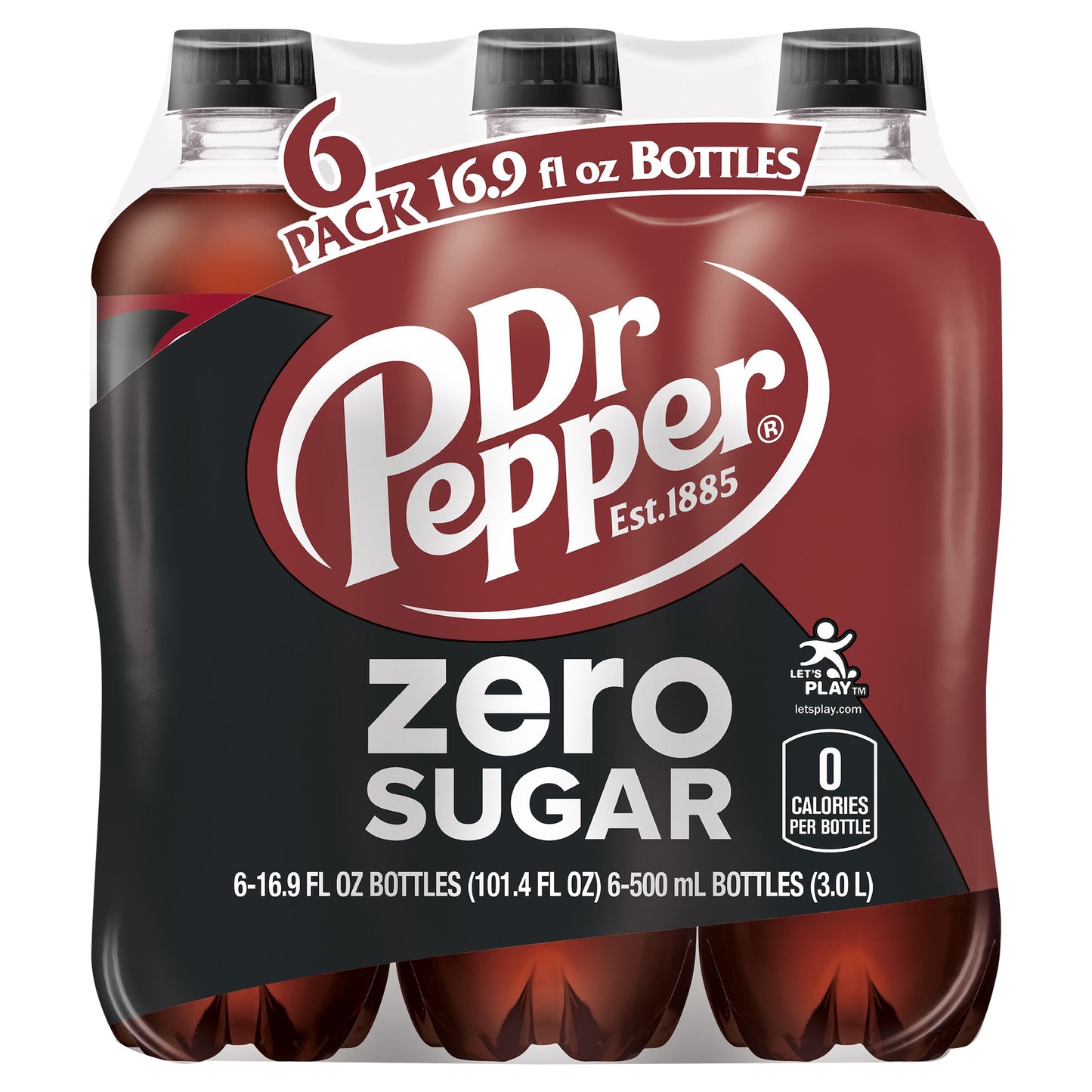 Dr Pepper Zero Sugar Soda, .5 L bottles, 6 pack