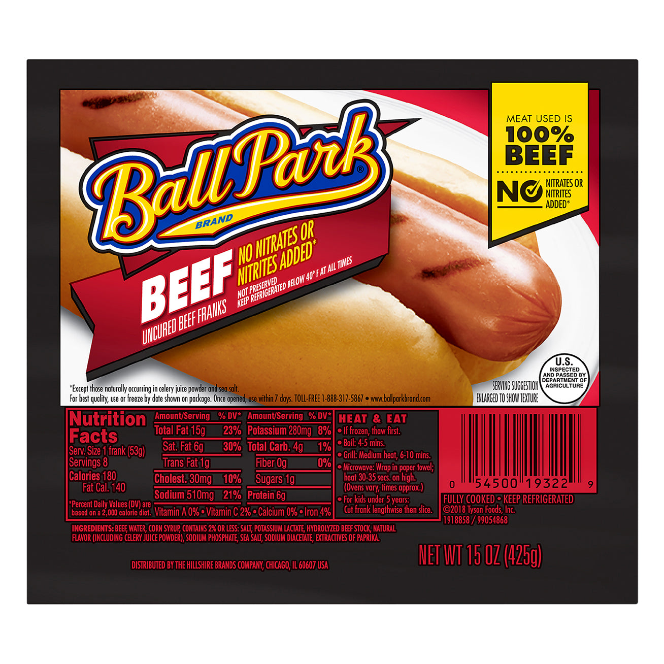 Ball Park Beef Hot Dogs, 8 Count