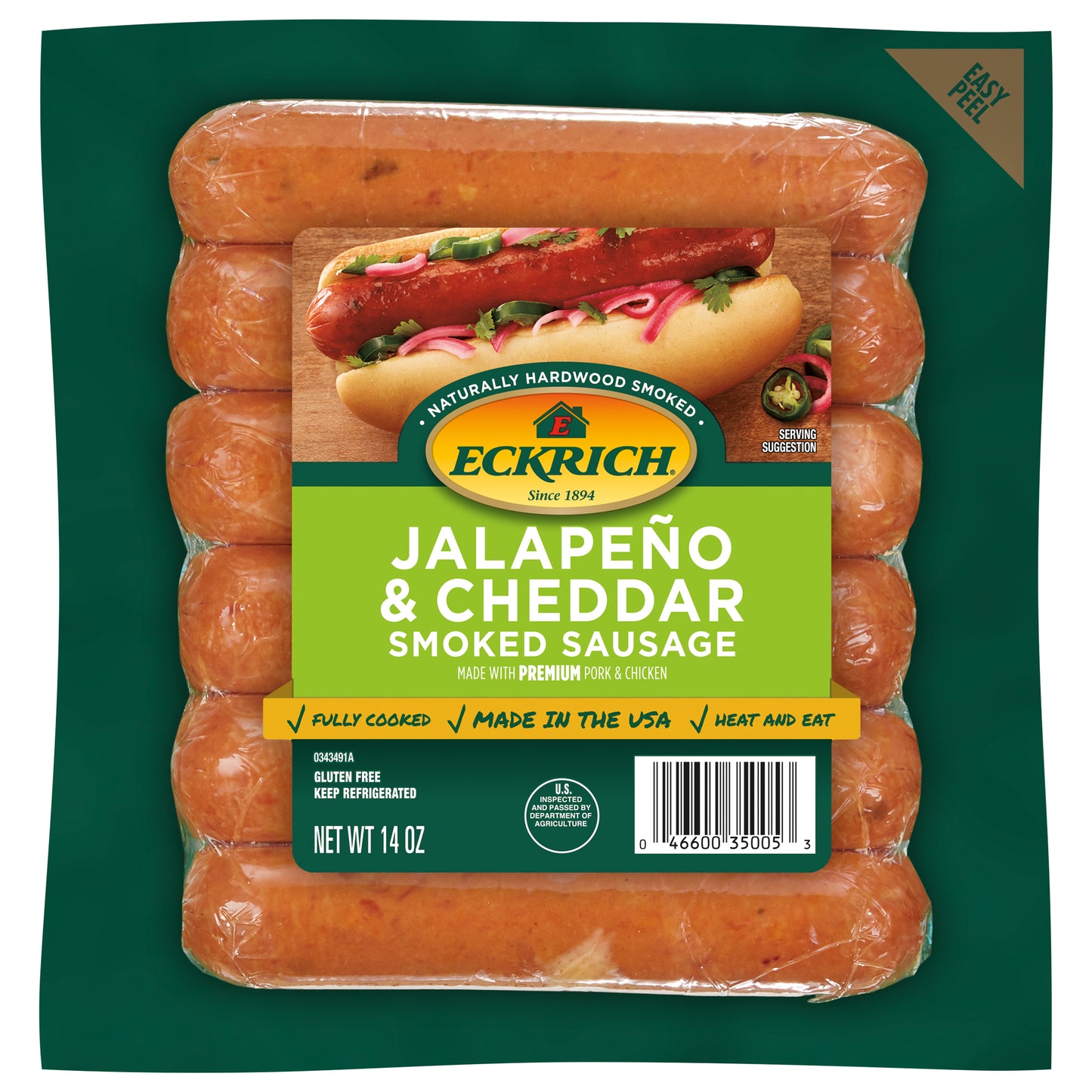 Eckrich Jalapeno & Cheddar Smoked Sausage Links, 14 oz