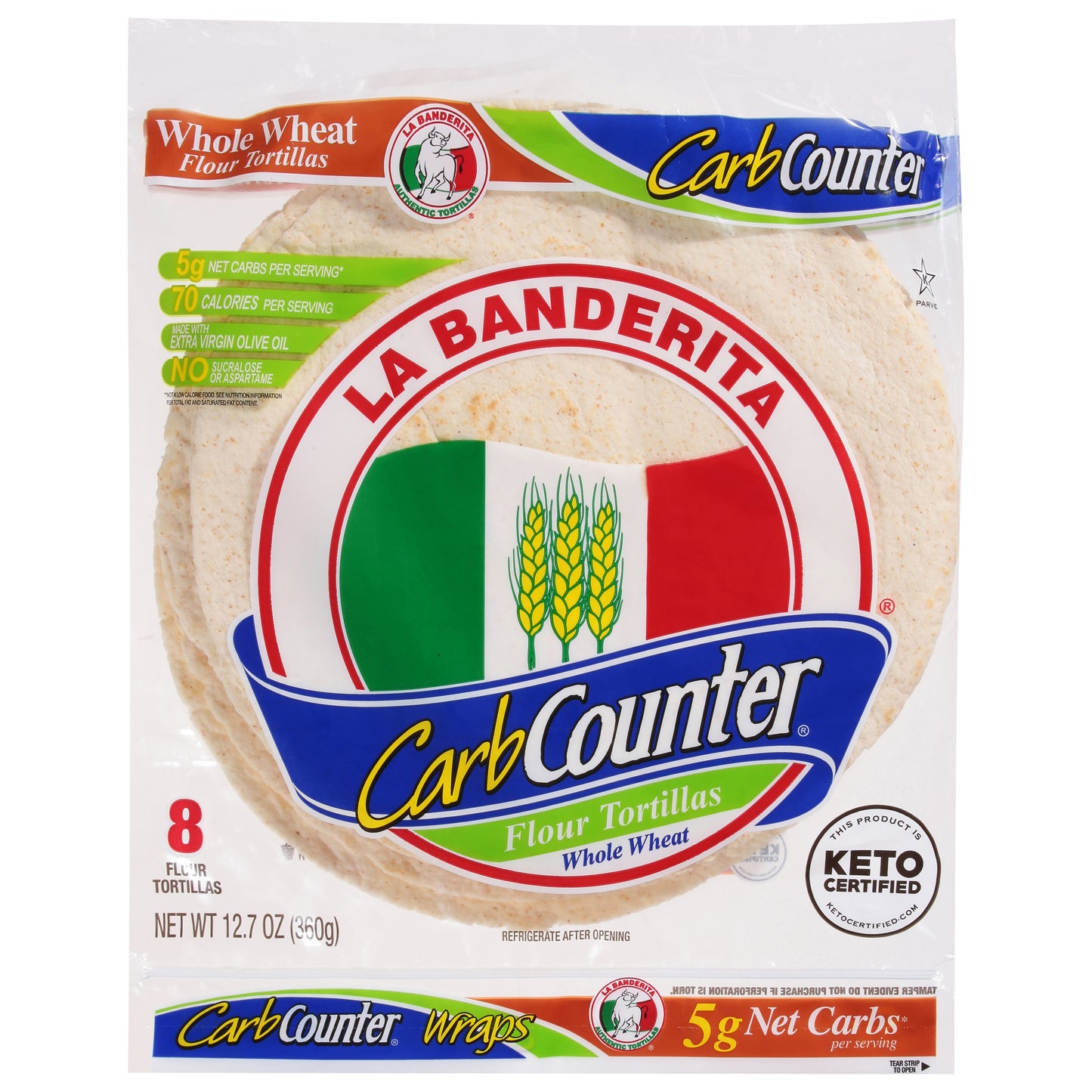 La Banderita® Carb Counter Whole Wheat, 8" Low Carb Tortilla, Keto Friendly