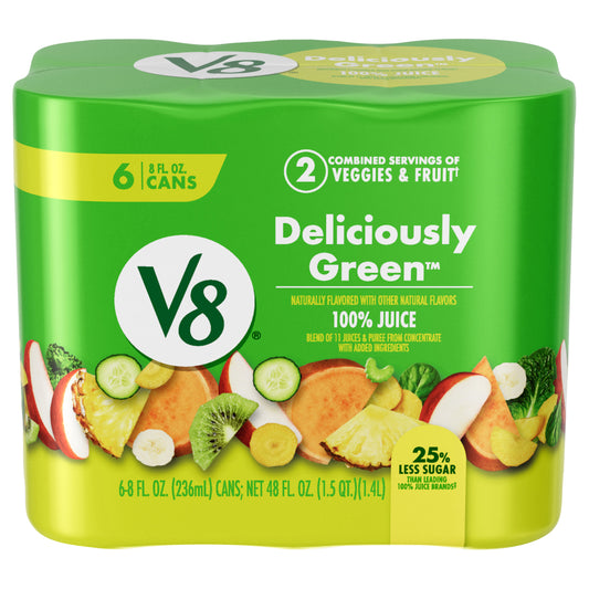 V8® Deliciously Green 100% Fruit and Vegetable Juice, 8 fl oz Can (6 Pack)