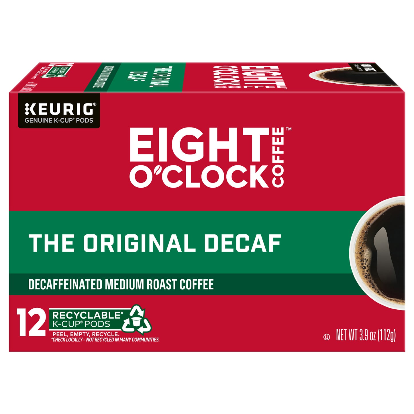 Eight O'Clock Coffee Decaffeinated Medium Roast The Original Decaf Coffee 12 - 0.33 oz K-Cup Pods