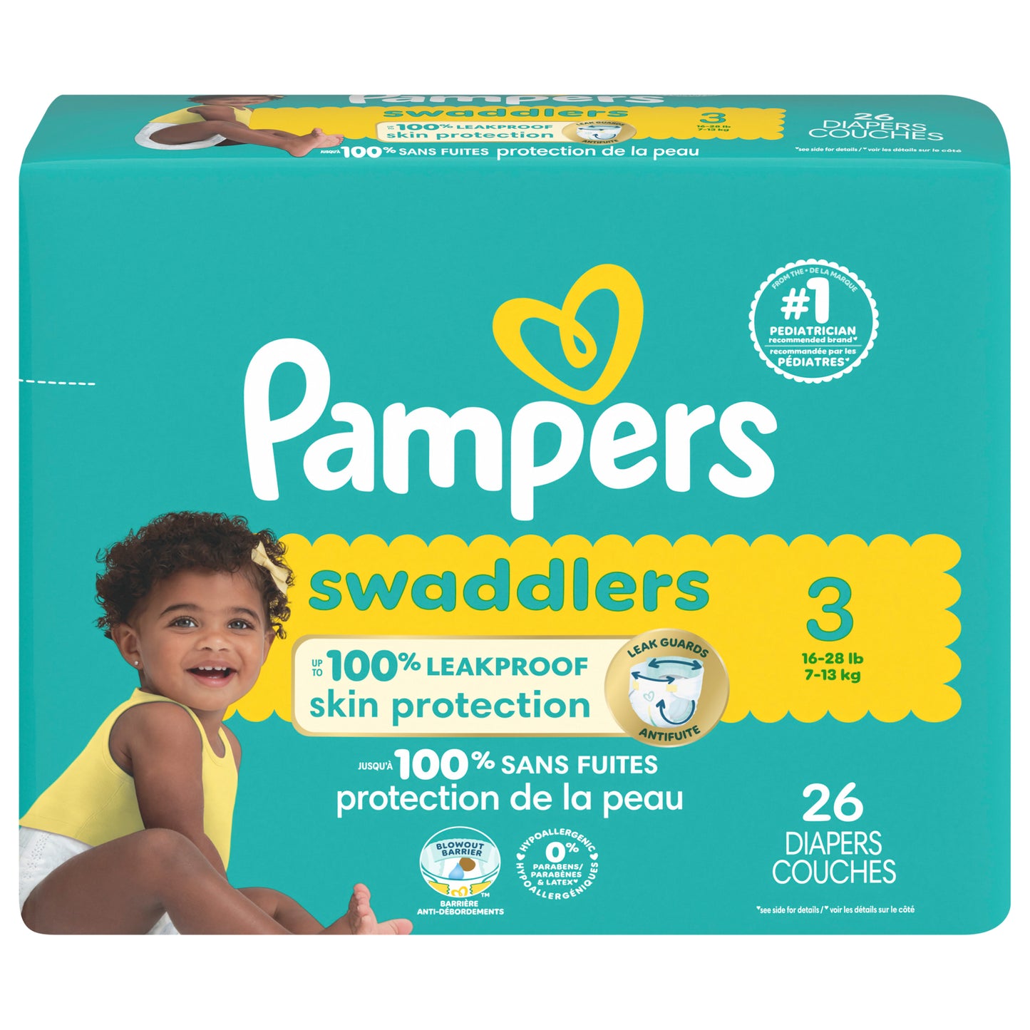 Pampers Swaddlers Diapers, Size 3 (16-28 lbs), 26 Count, Ultra Absorbent Disposable Baby Diaper