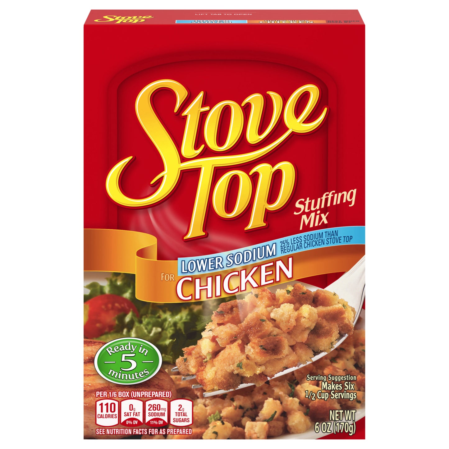 Stove Top Low Sodium Stuffing Mix for Chicken with 25% Less Sodium, 6 oz Box