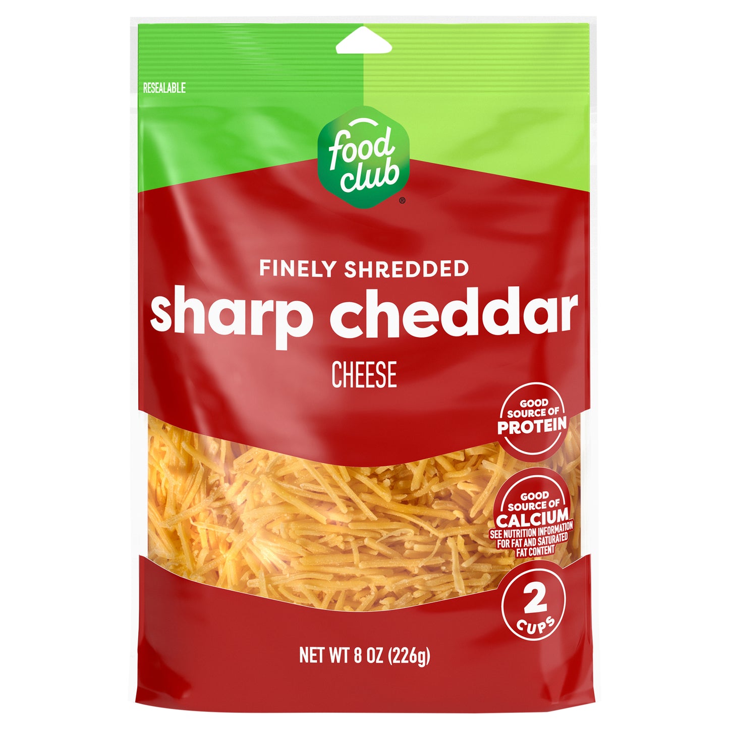 Food Club Finely Shredded Sharp Cheddar Cheese 8 oz