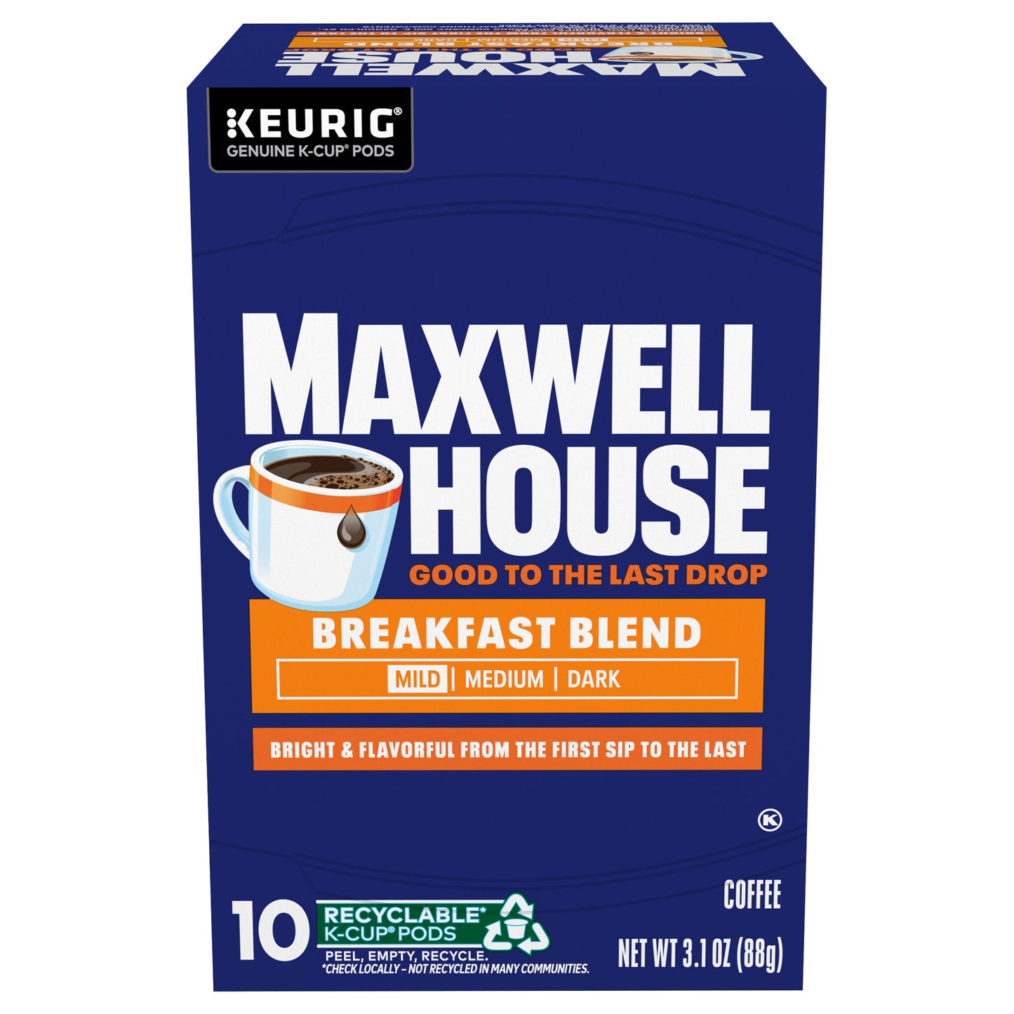 Maxwell House Breakfast Blend Mild Roast K-Cup® Coffee Pods, 10 ct Box