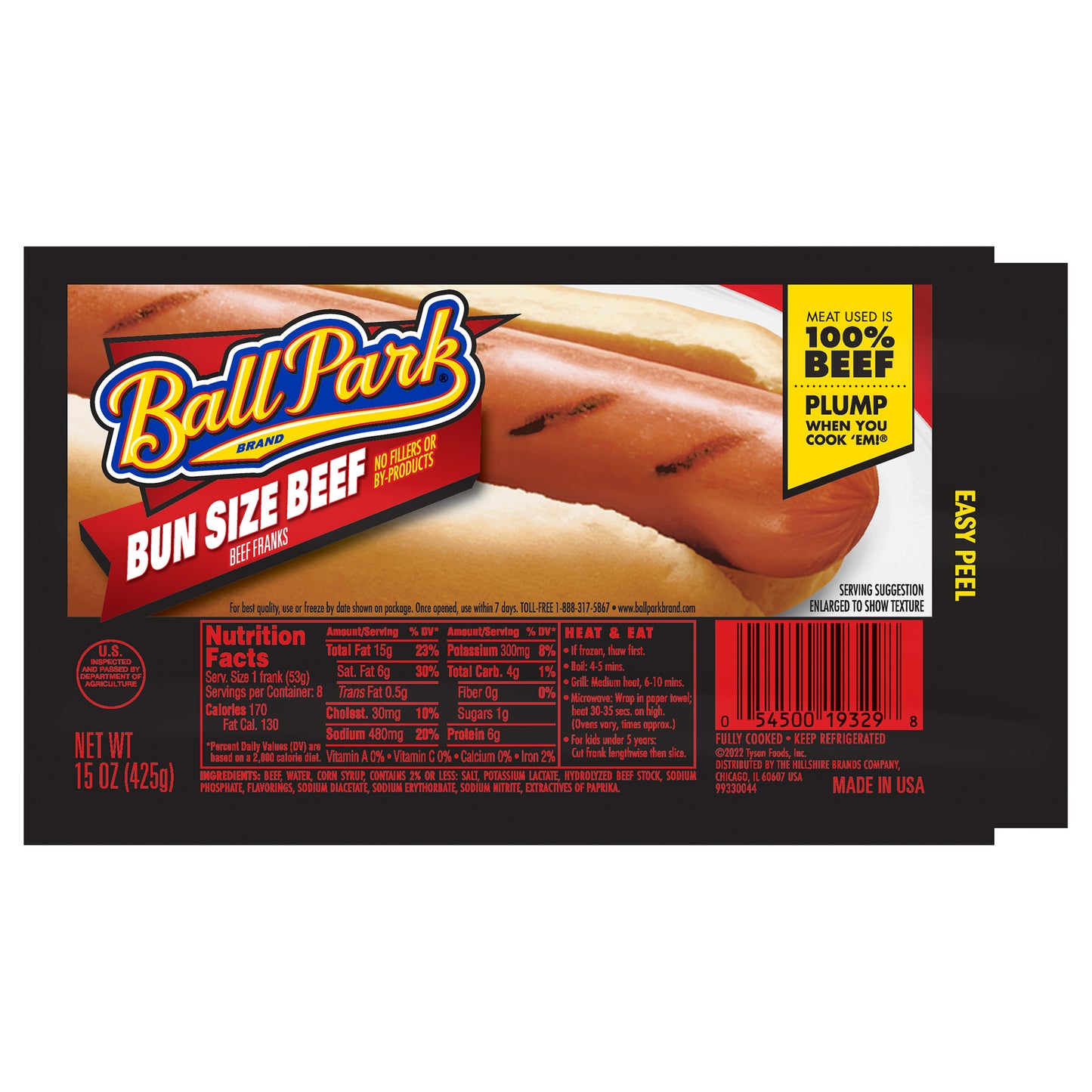 Ball Park Bun Length Hot Dogs, Beef, 8 Count