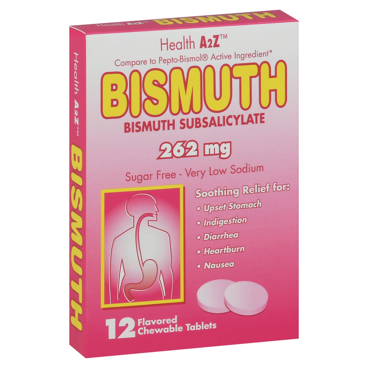 HealthA2Z Subsalicylate 262mg Chewable Tablets Bismuth 12 ea