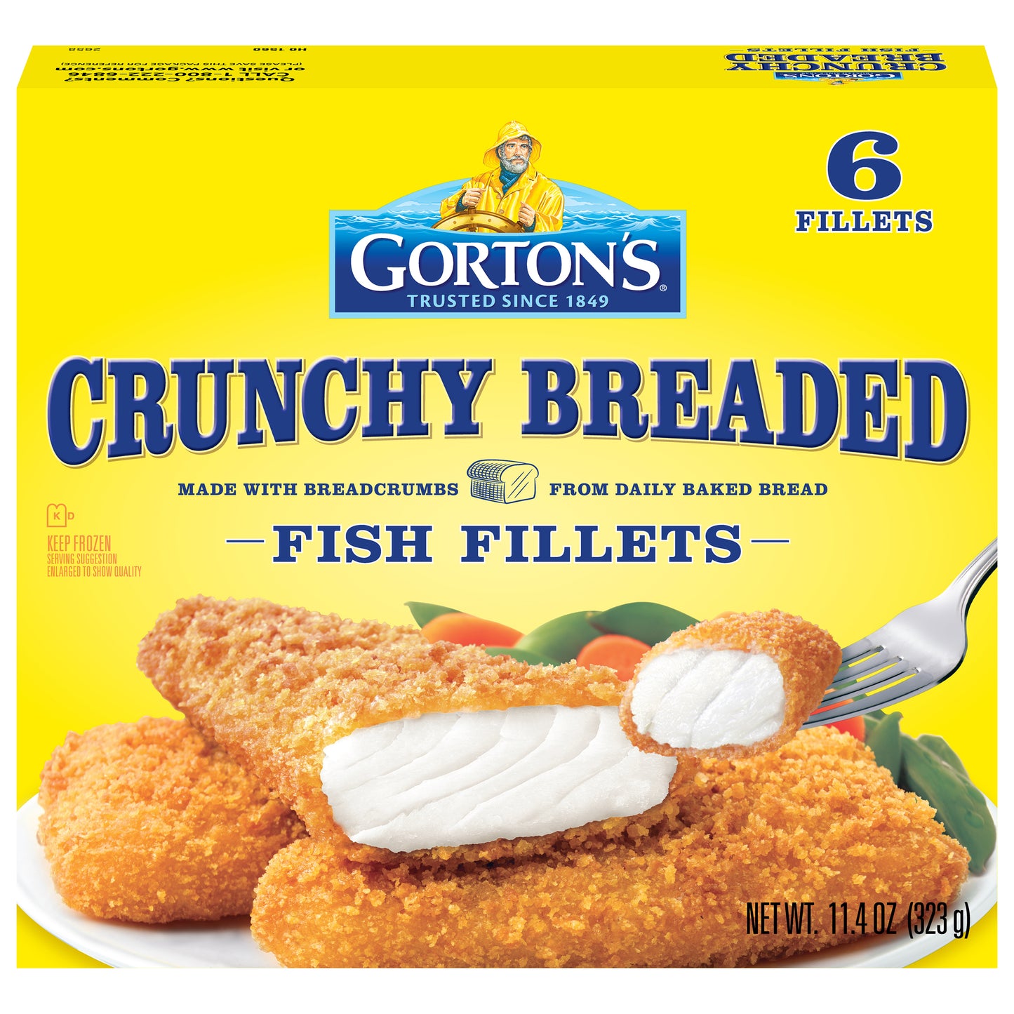 Gorton’s Crunchy Breaded Fish 100% Whole Fillets, Wild Caught Fish with Crunchy Panko Breadcrumbs, Frozen, 6 Count, 11.4 Ounce Package