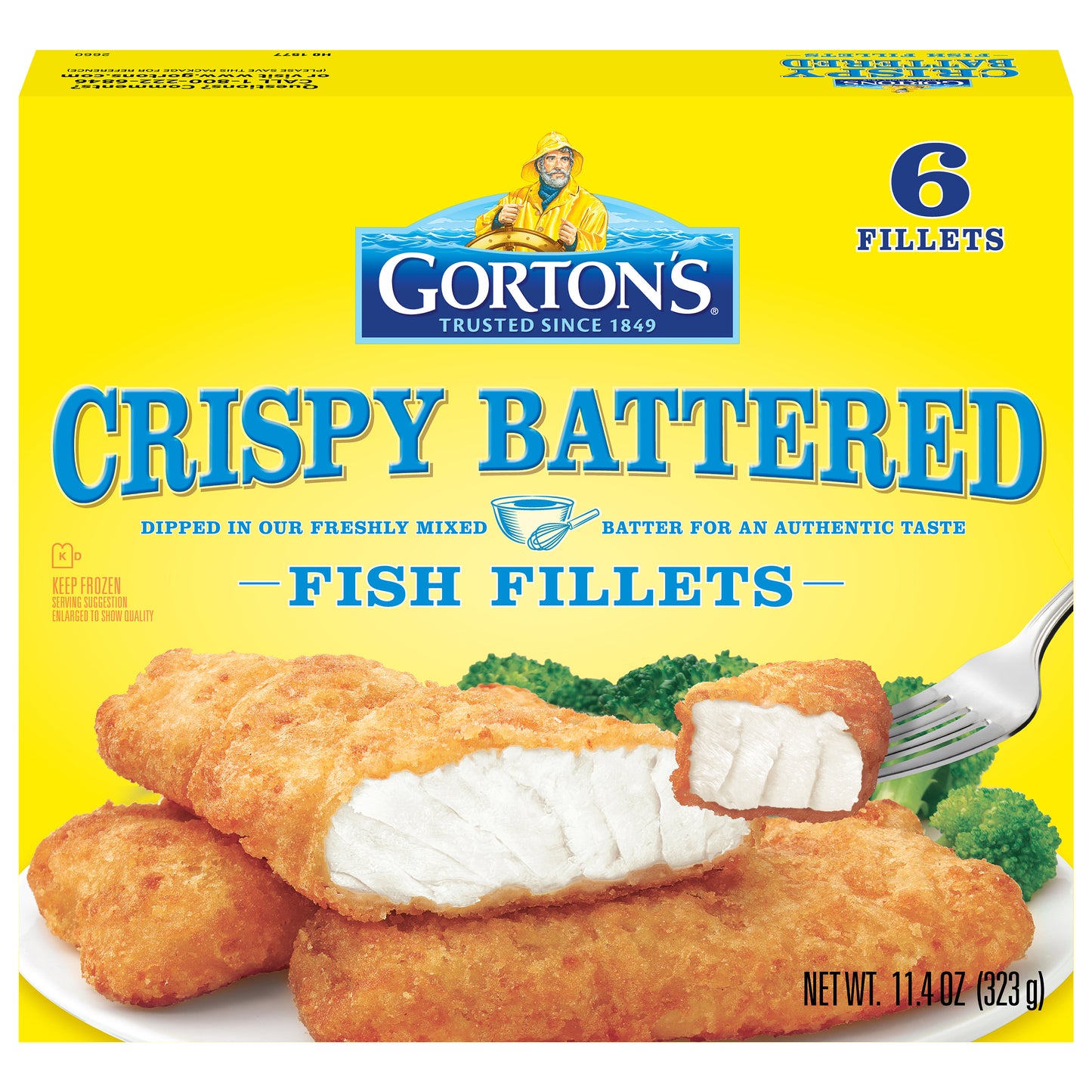 Gorton’s Crispy Battered Fish 100% Whole Fillets, Wild Caught Fish, Frozen, 6 Count, 11.4 Ounce Resealable Bag