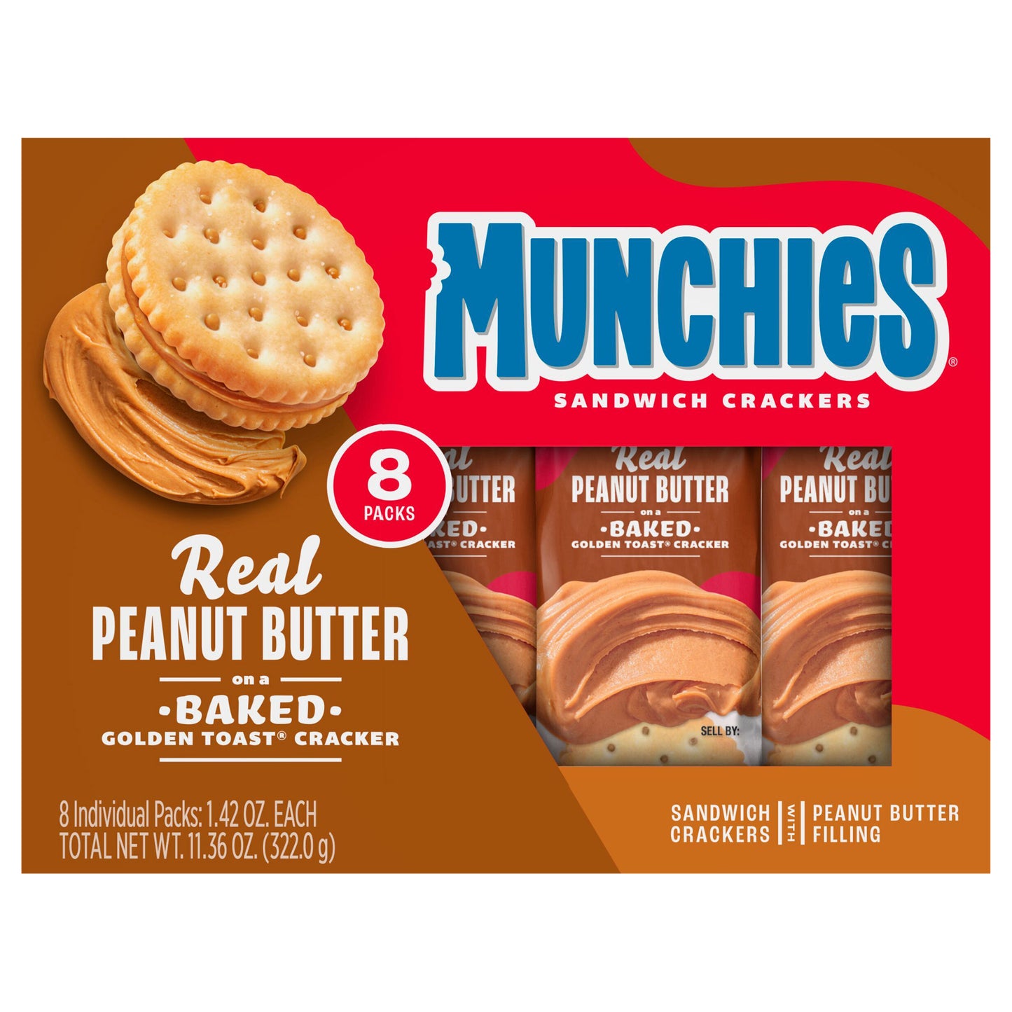 Munchies Sandwich Crackers Real Peanut Butter Baked Golden Toast 1.42 Oz 8 Count