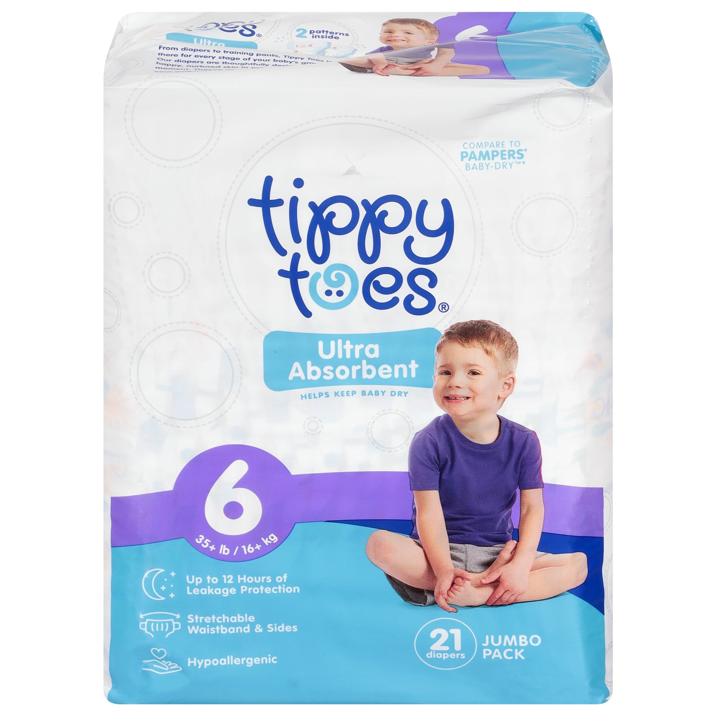 Tippy Toes Size 6 (35+ lb) Ultra Absorbent Diapers Jumbo Pack 21 ea