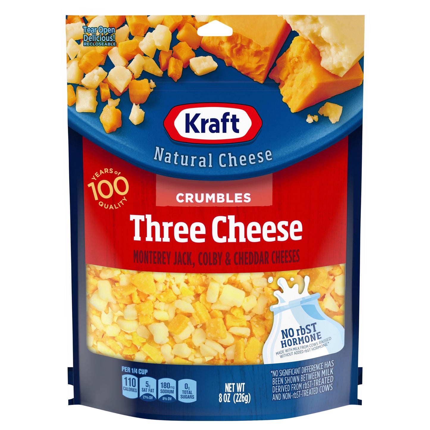 Kraft Three Cheese Blend Cheese Crumbles, 8 oz Bag