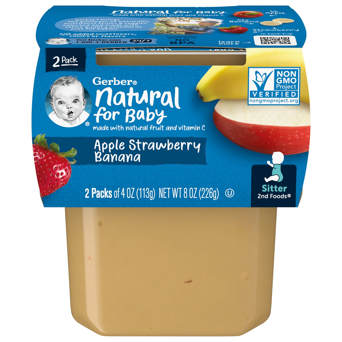 Gerber 2nd Foods Natural for Baby Apple Strawberry Banana Baby Food 2-4 oz. Tubs