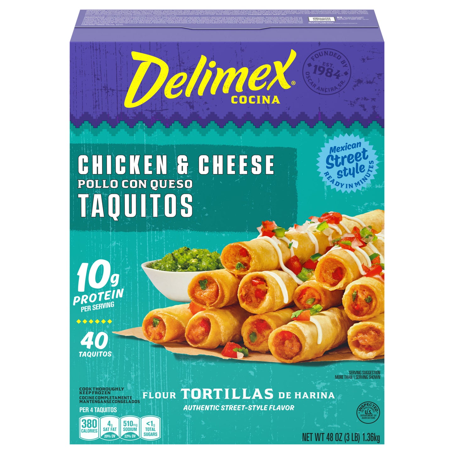 Delimex Chicken & Cheese Taquitos Frozen Snacks, 40 ct Box