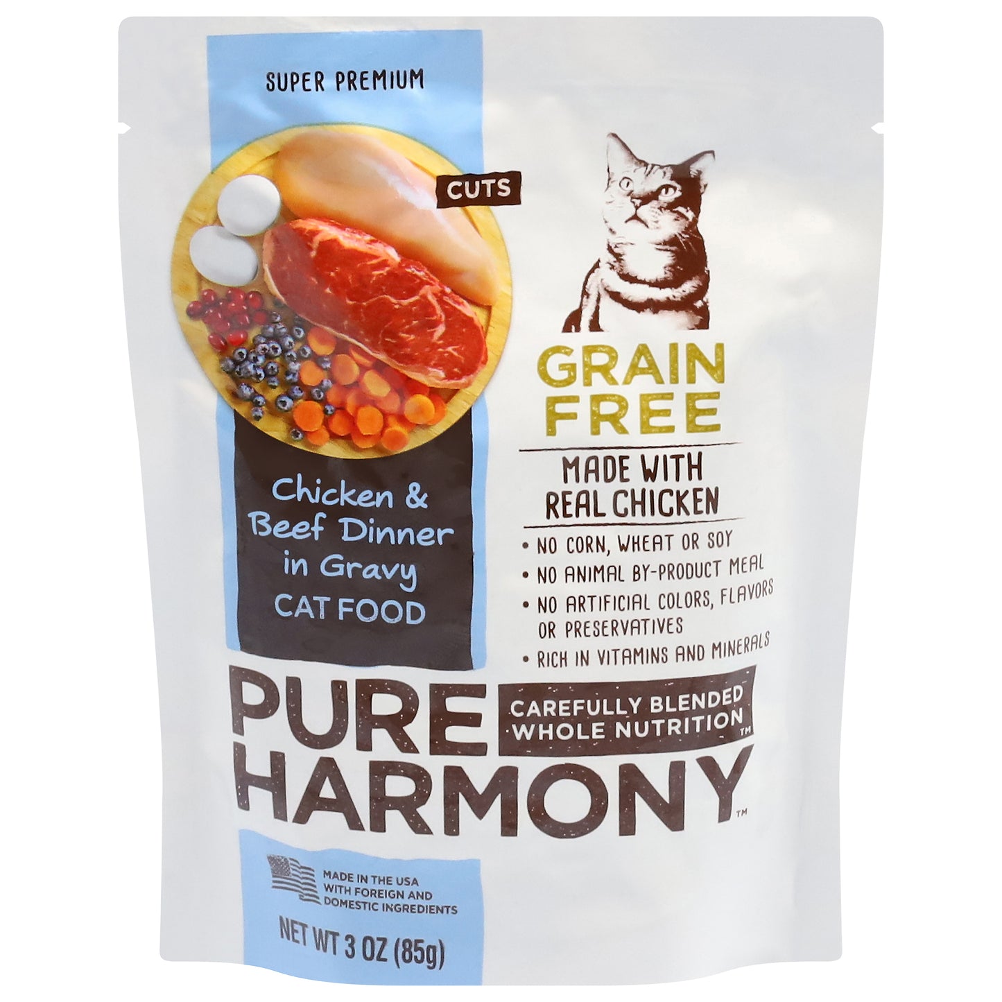 Pure Harmony Cuts Super Premium Grain Free Chicken & Beef Dinner Cat Food in Gravy 3 oz