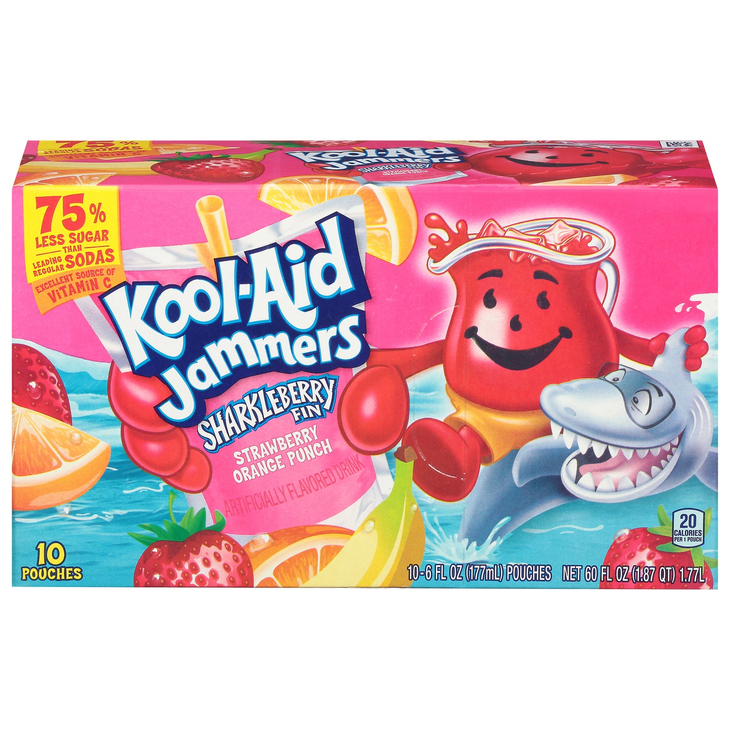 Kool-Aid Jammers Sharkleberry Fin Strawberry Orange Punch Juice Drink 10 - 6 fl oz Pouches