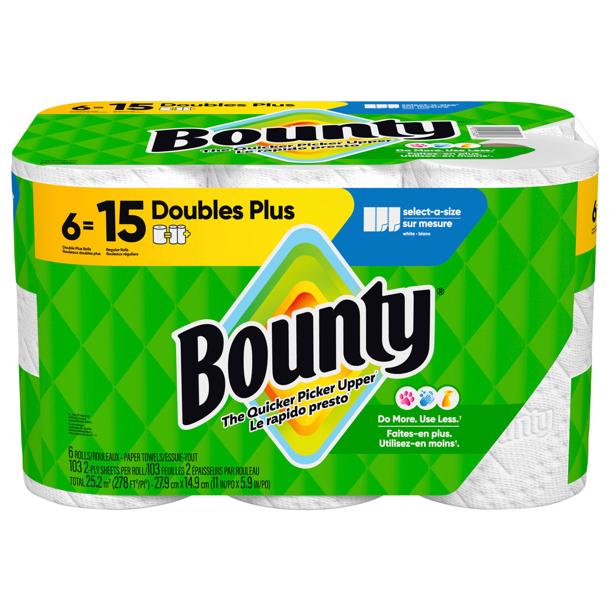 Bounty Paper Towels Select-A-Size White, 6 Double Plus Rolls, 103 Sheets Per Roll