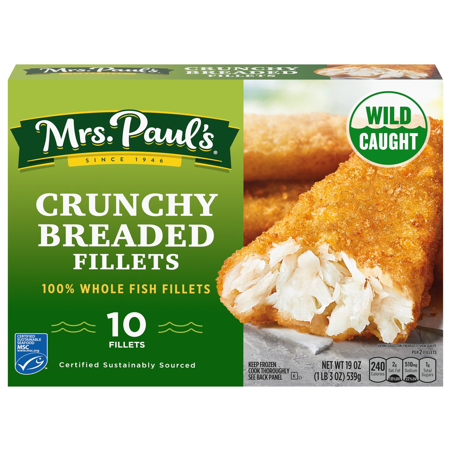 Mrs. Paul's Crunchy Breaded Fish Fillets, Frozen, 19 oz. 10-Count
